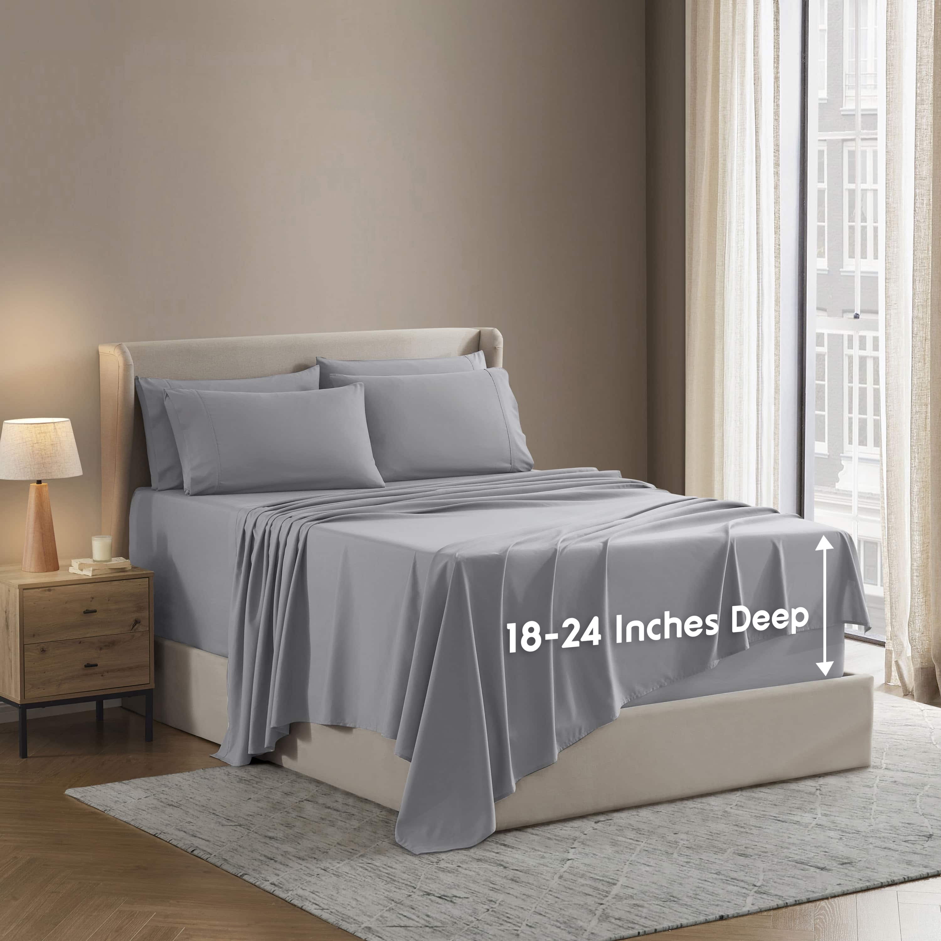 LammaLoe Extra Deep Pocket California King Sheets set, Fits 18"-24" Mattress, 6 Piece Soft Microfiber Bed Sheet Sets, Gray