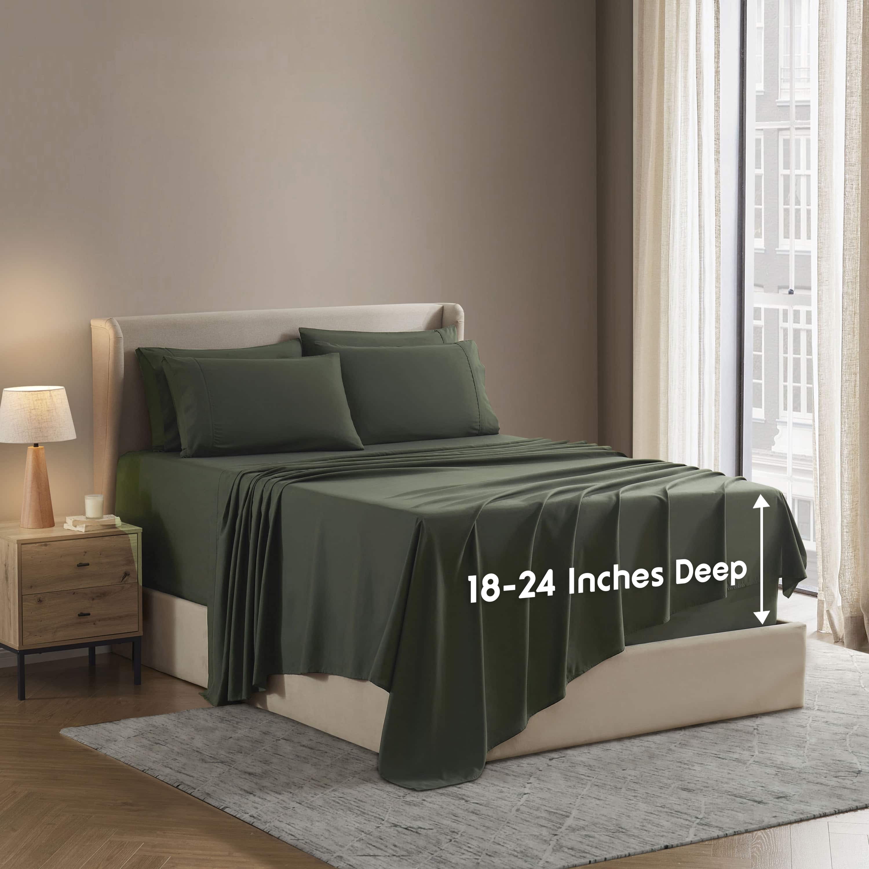 LammaLoe Extra Deep Pocket California King Sheets set, Fits 18"-24" Mattress, 6 Piece Soft Microfiber Bed Sheet Sets, Olive Green