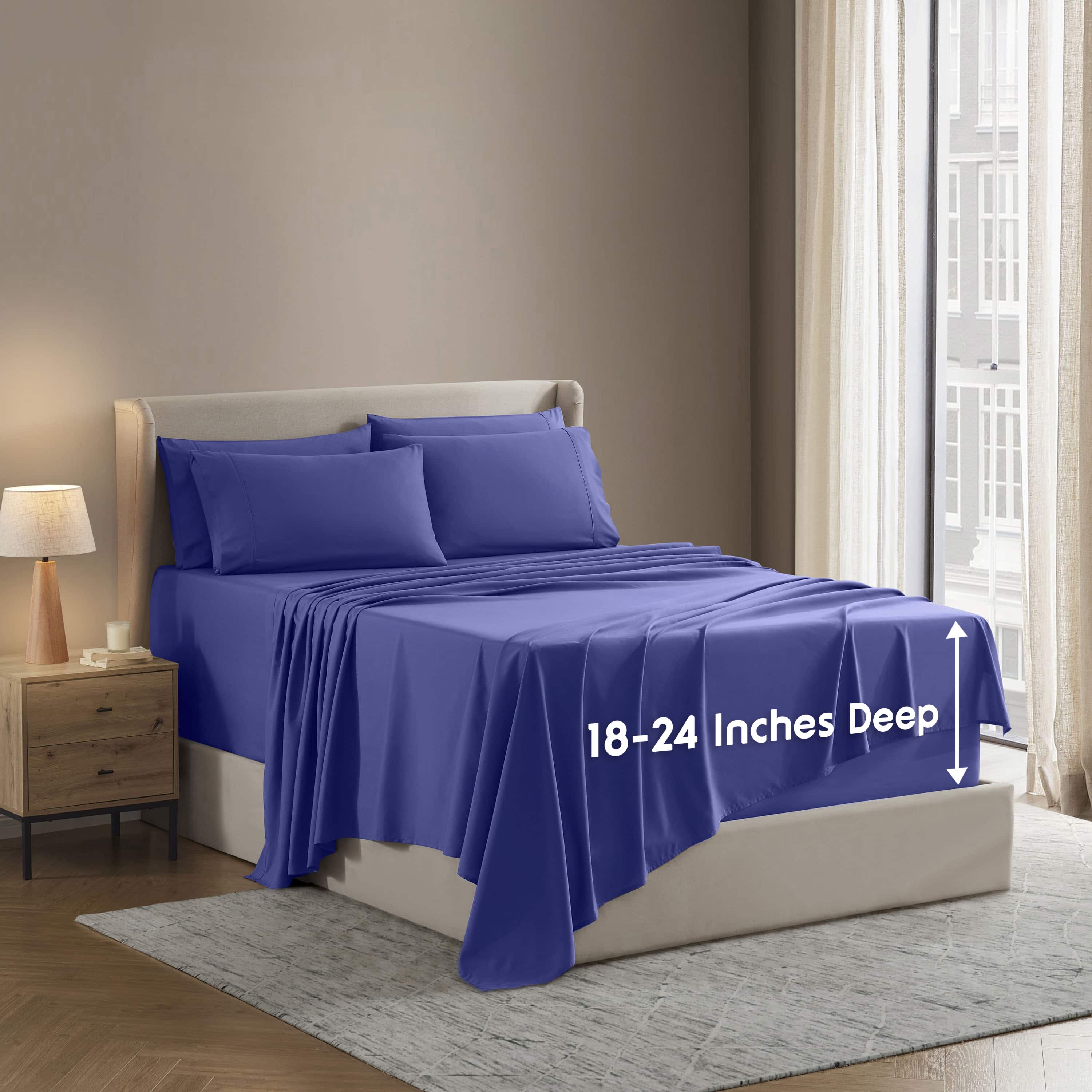 LammaLoe Extra Deep Pocket California King Sheets set, Fits 18"-24" Mattress, 6 Piece Soft Microfiber Bed Sheet Sets, Royal Blue