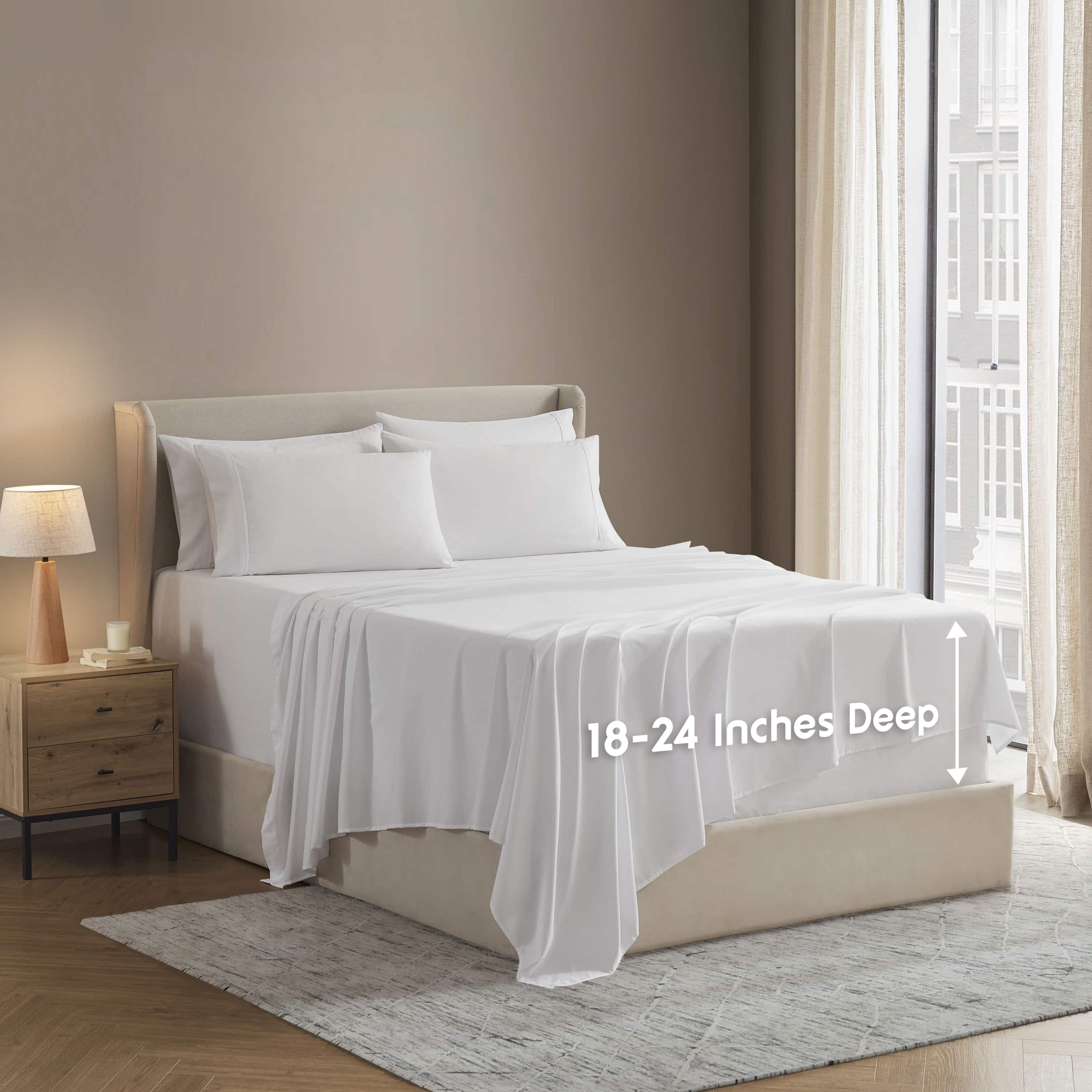LammaLoe Extra Deep Pocket California King Sheets set, Fits 18"-24" Mattress, 6 Piece Soft Microfiber Bed Sheet Sets, White