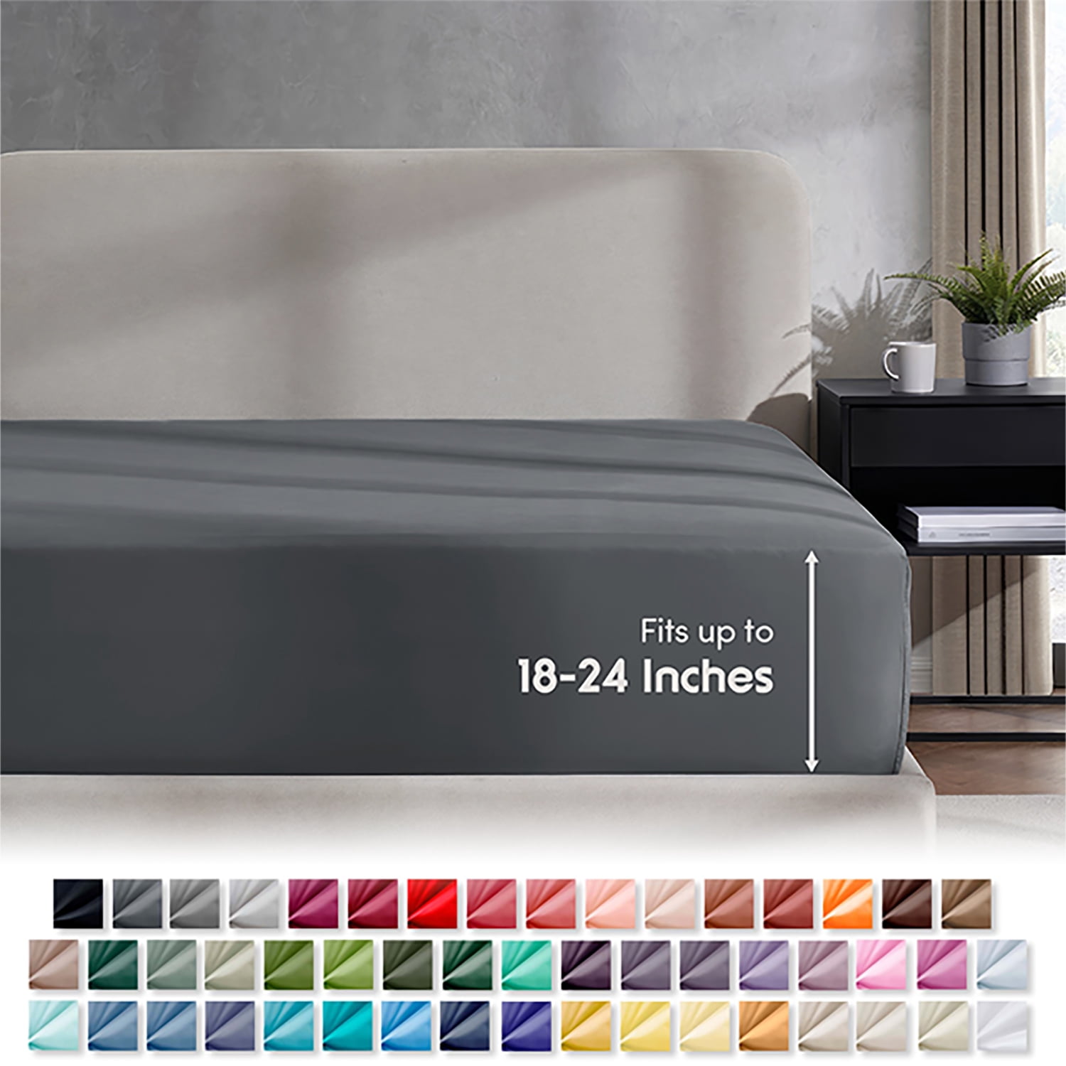 LammaLoe Extra Deep Pocket California King Fitted Sheet Only, Fits 18" to 24" Mattress, Soft Microfiber Fitted Bed Sheet, Charcoal Gray