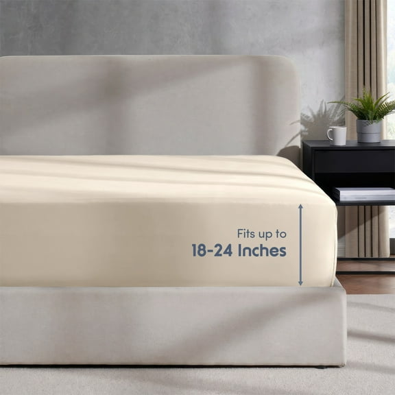 LammaLoe Extra Deep Pocket California King Fitted Sheet Only, Fits 18" to 24" Mattress, Soft Microfiber Fitted Bed Sheet, Clafornia King, Linen