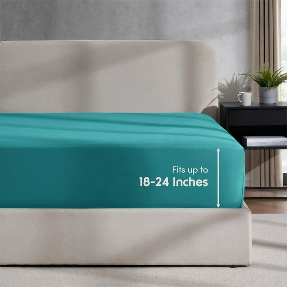 LammaLoe Extra Deep Pocket Full Size Fitted Sheet Only, Fits 18" to 24" Mattress, Soft Microfiber Fitted Bed Sheet, Teal
