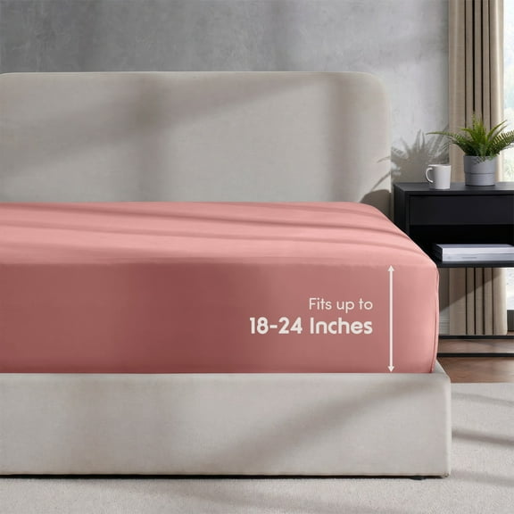 LammaLoe Extra Deep Pocket King Fitted Sheet Only, Fits 18" to 24" Mattress, Soft Microfiber Fitted Bed Sheet, Pink Clay