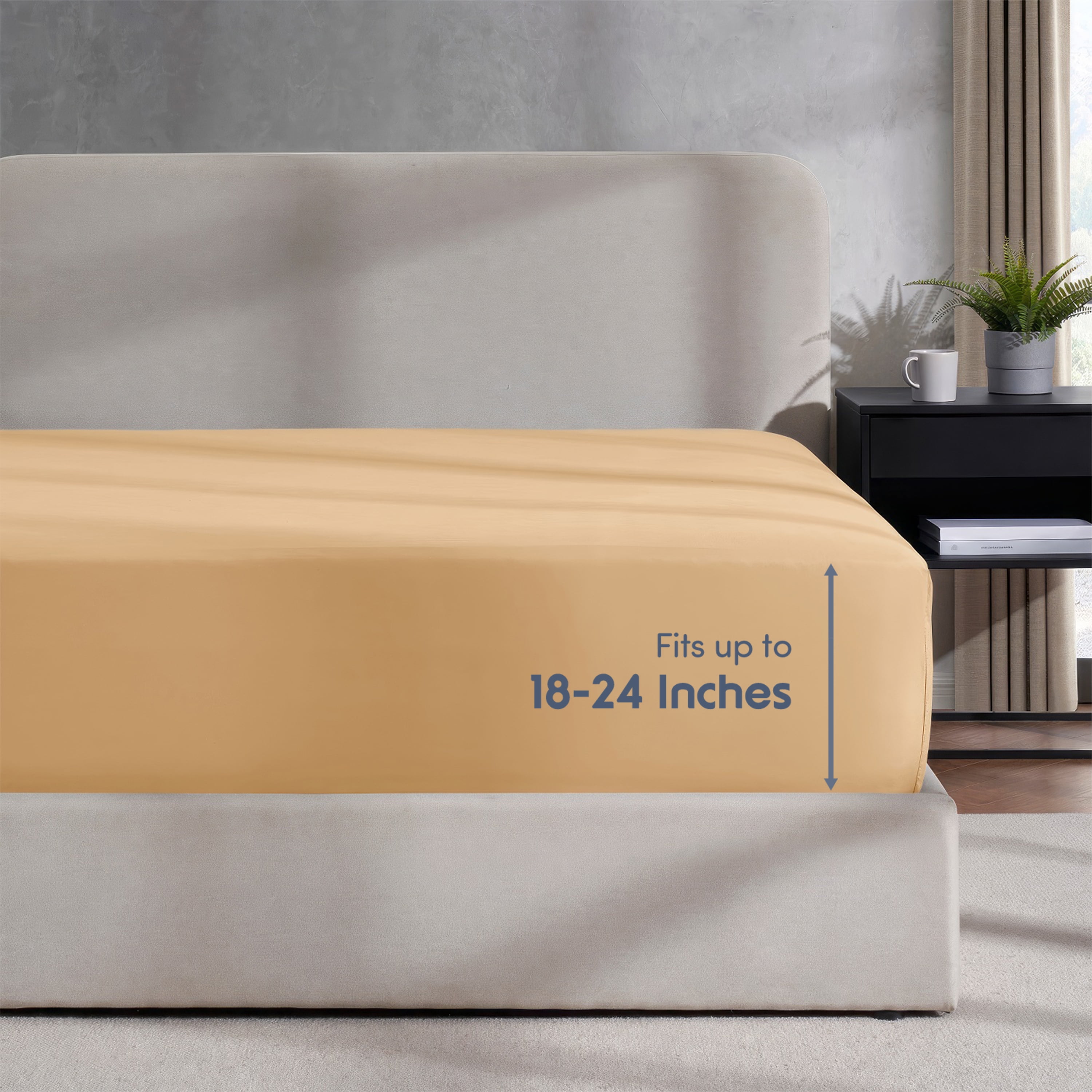 LammaLoe Extra Deep Pocket Queen Fitted Sheet Only, Fits 18" to 24" Mattress, Soft Microfiber Fitted Bed Sheet, Camel Gold