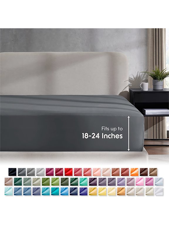 Extra Deep Pocket Queen Fitted Sheet Only, Fits 18" to 24" Mattress, Soft Microfiber Fitted Bed Sheet, Grey