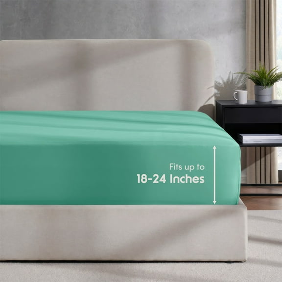 LammaLoe Extra Deep Pocket Queen Fitted Sheet Only, Fits 18" to 24" Mattress, Soft Microfiber Fitted Bed Sheet, Mint Green