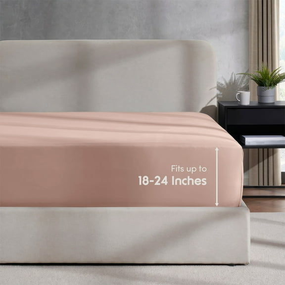 LammaLoe Extra Deep Pocket Queen Fitted Sheet Only, Fits 18" to 24" Mattress, Soft Microfiber Fitted Bed Sheet, Peach Beige