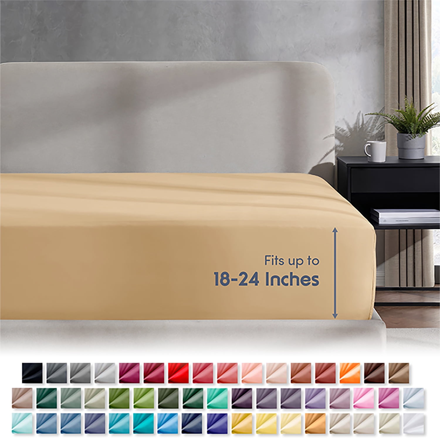 LammaLoe Extra Deep Pocket Twin Fitted Sheet Only, Fits 18" to 24" Mattress, Soft Microfiber Fitted Bed Sheet, Camel Gold