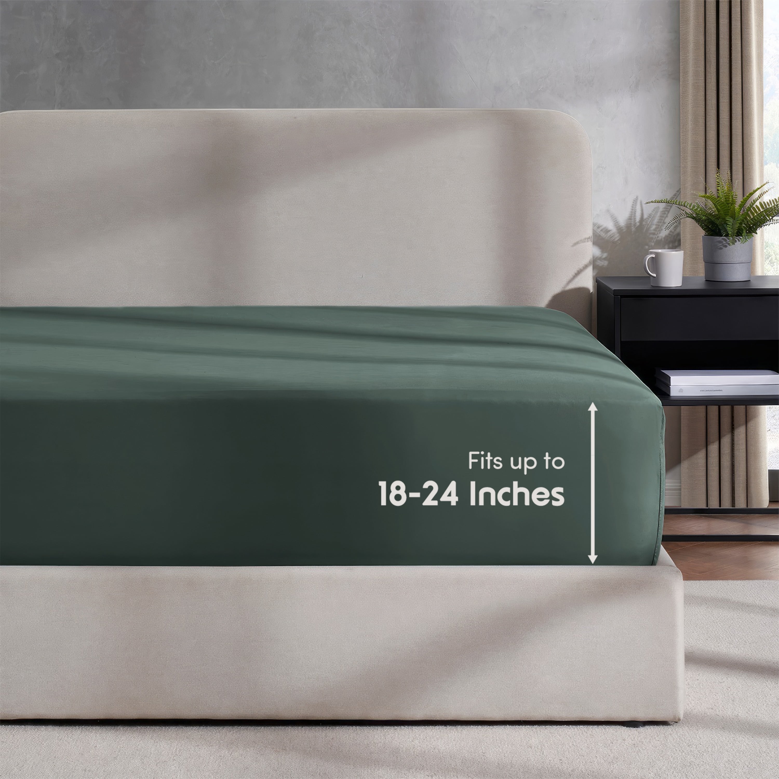 LammaLoe Extra Deep Pocket Twin Fitted Sheet Only, Fits 18" to 24" Mattress, Soft Microfiber Fitted Bed Sheet, Forest Green