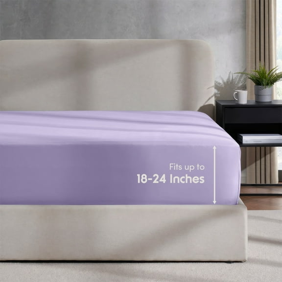 LammaLoe Extra Deep Pocket Twin Fitted Sheet Only, Fits 18" to 24" Mattress, Soft Microfiber Fitted Bed Sheet, Lavender