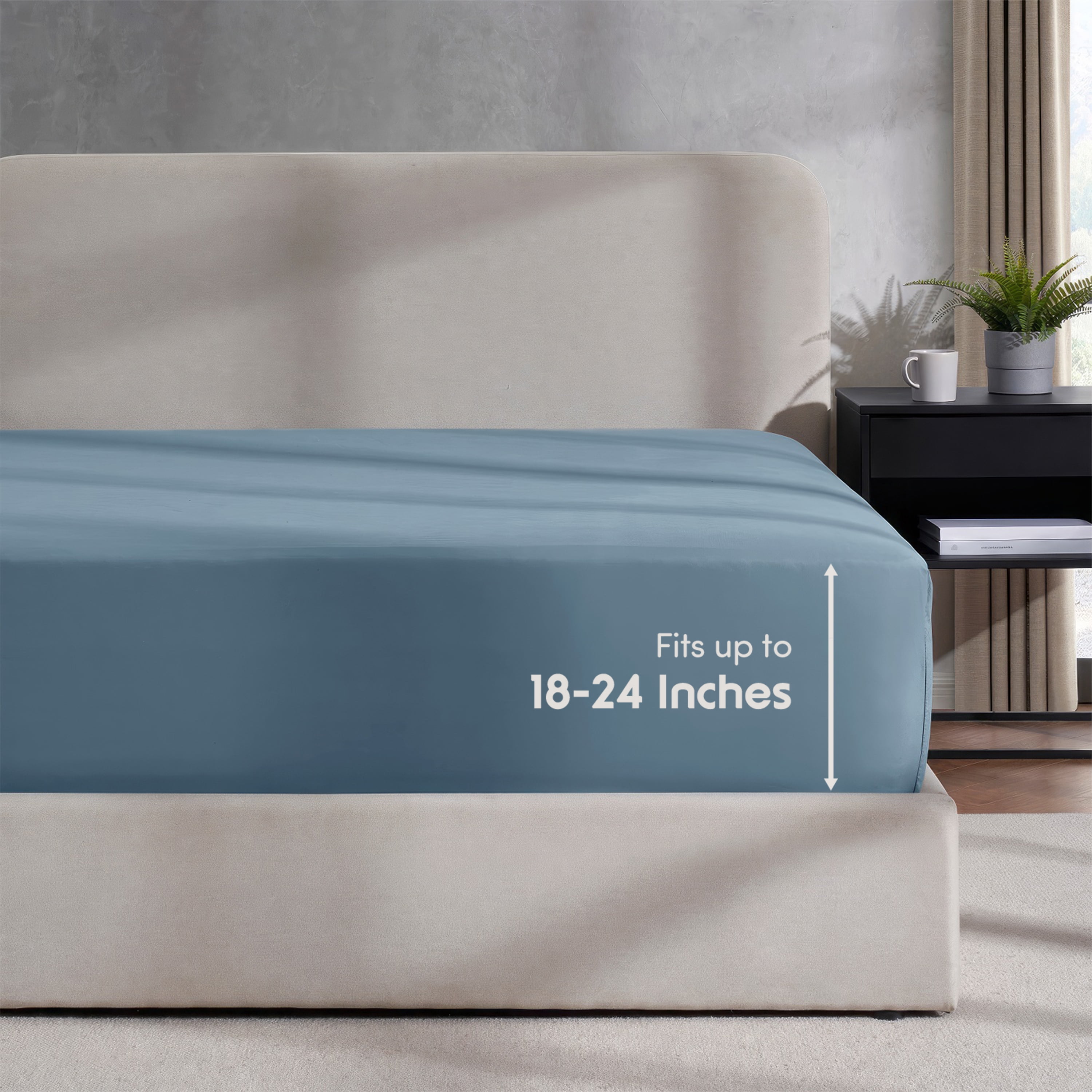 LammaLoe Extra Deep Pocket Twin Fitted Sheet Only, Fits 18" to 24" Mattress, Soft Microfiber Fitted Bed Sheet, Stone Blue