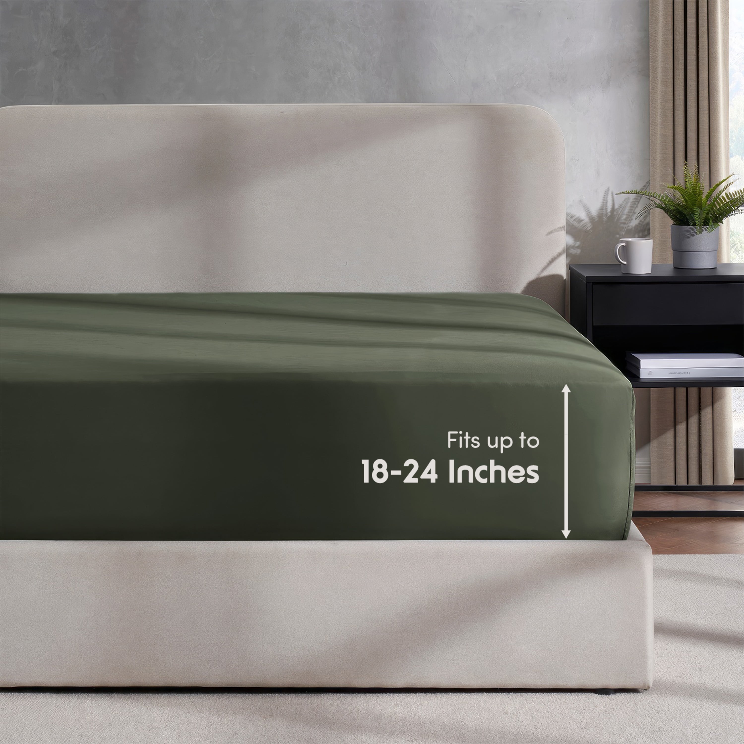 LammaLoe Extra Deep Pocket Twin XL Fitted Sheet Only, Fits 18" to 24" Mattress, Soft Microfiber Fitted Bed Sheet, Olive Green