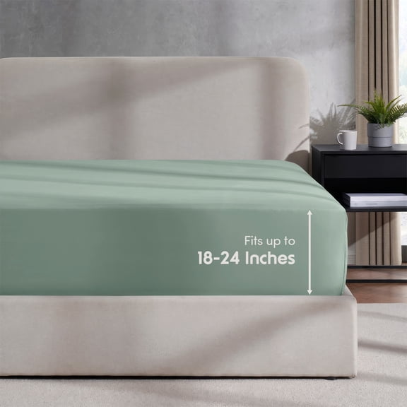 LammaLoe Extra Deep Pocket Twin XL Fitted Sheet Only, Fits 18" to 24" Mattress, Soft Microfiber Fitted Bed Sheet, Sage Green