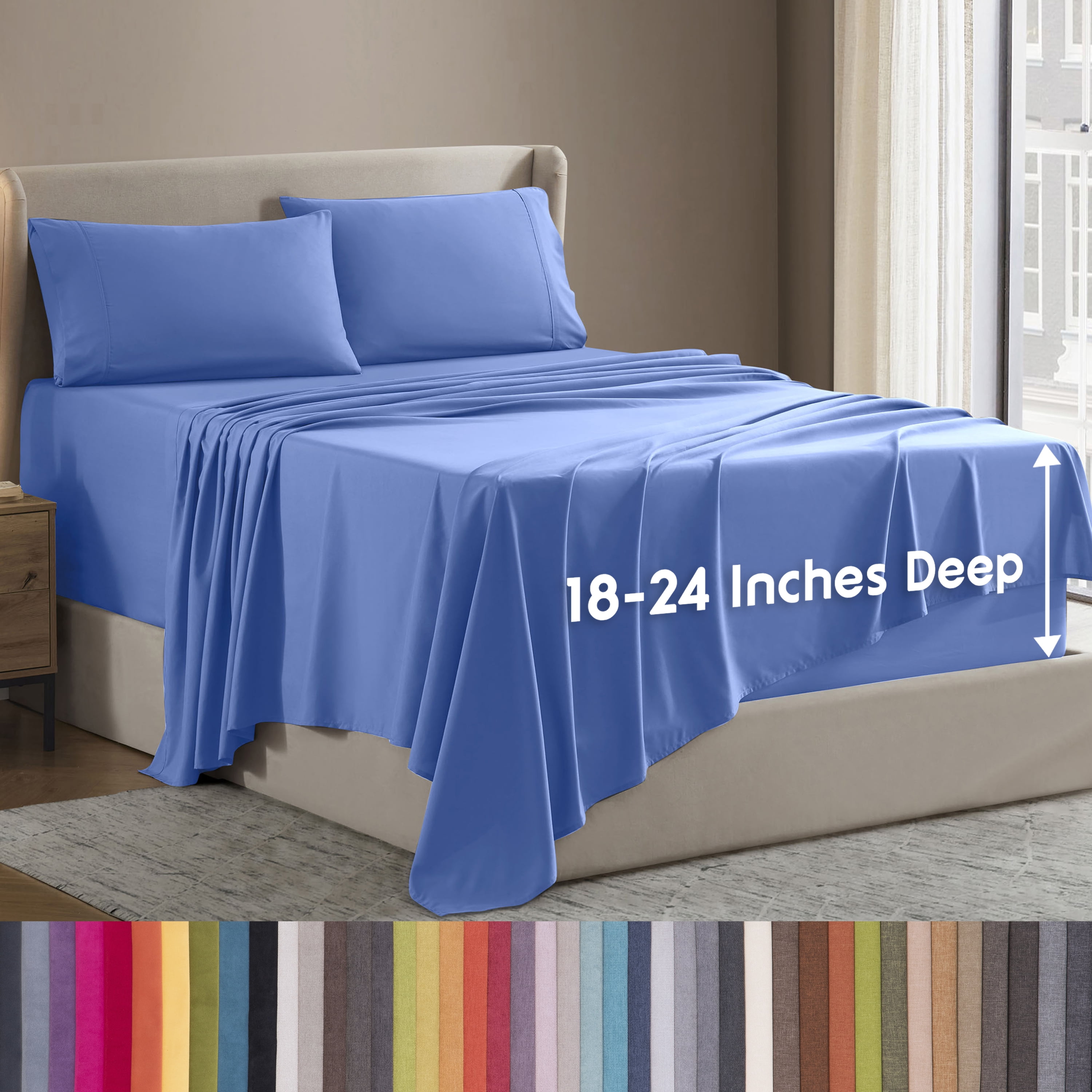 LammaLoe Extra Deep Pocket Full Sheets Set, 4 Piece, Fits 18"-24" Mattress, Breathable & Extra Soft Bed Sheets, Calm Blue