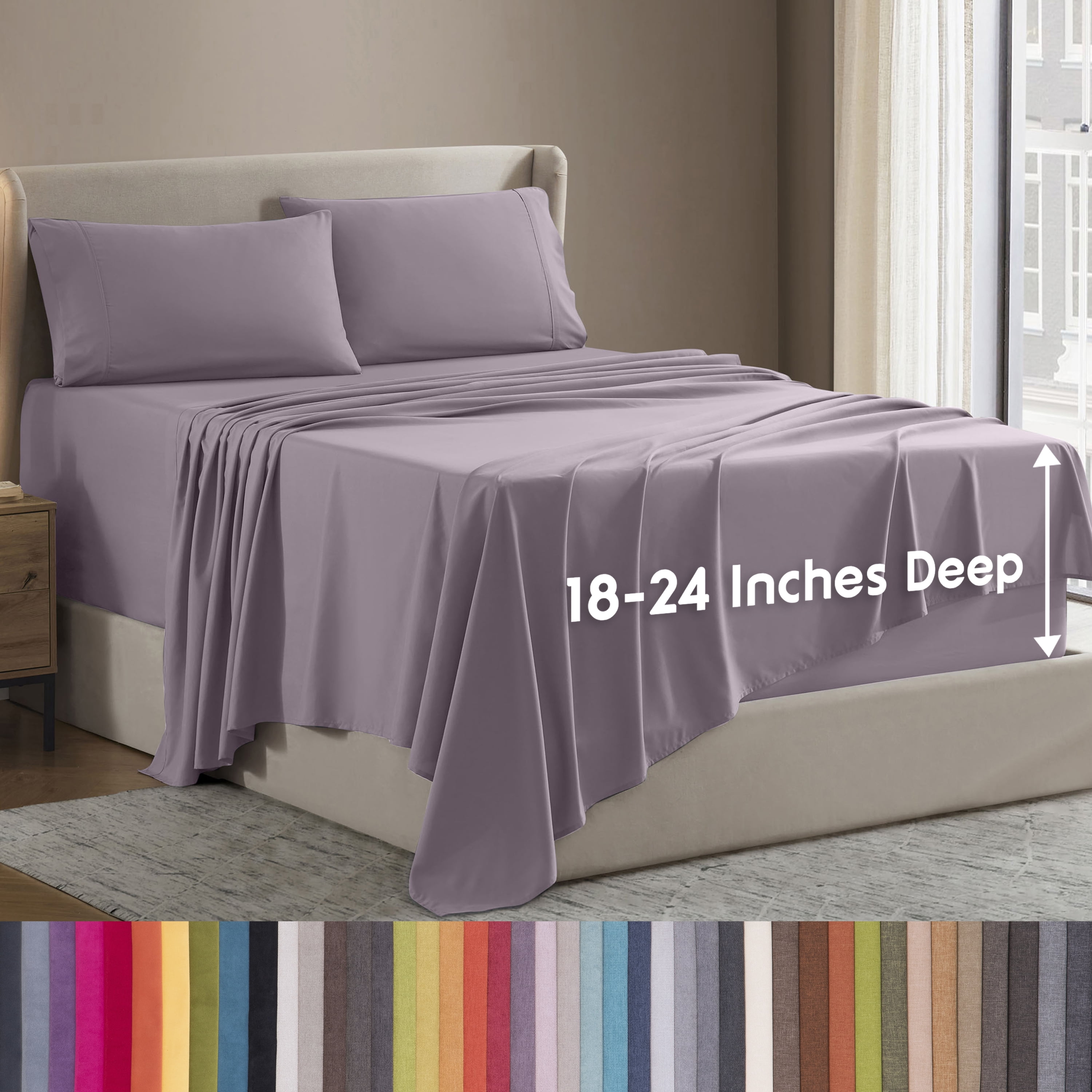 LammaLoe Extra Deep Pocket Full Sheets Set, 4 Piece, Fits 18"-24" Mattress, Breathable & Extra Soft Bed Sheets, Dusty Purple