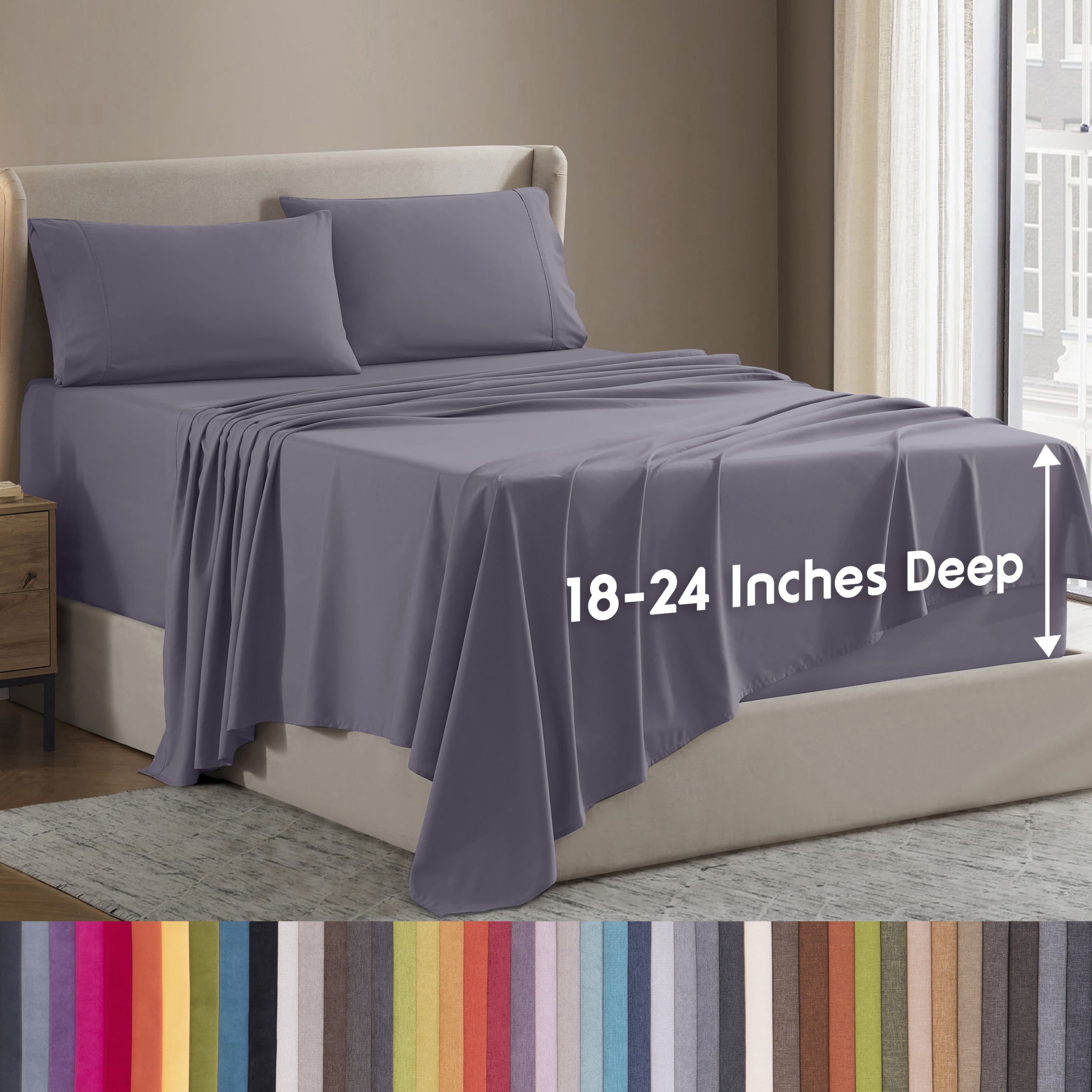 LammaLoe Extra Deep Pocket Full Sheets Set, 4 Piece, Fits 18"-24" Mattress, Breathable & Extra Soft Bed Sheets, Grayish Purple