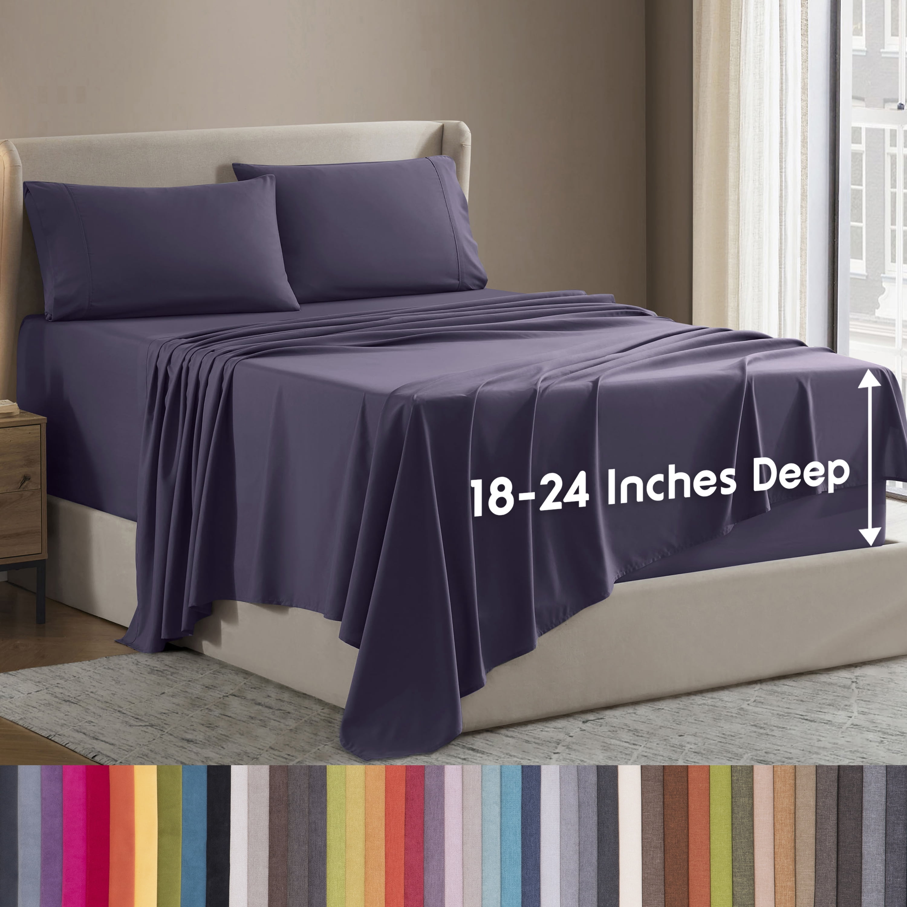 LammaLoe Extra Deep Pocket Full Sheets Set, 4 Piece, Fits 18"-24" Mattress, Breathable & Extra Soft Bed Sheets, Purple Eggplant