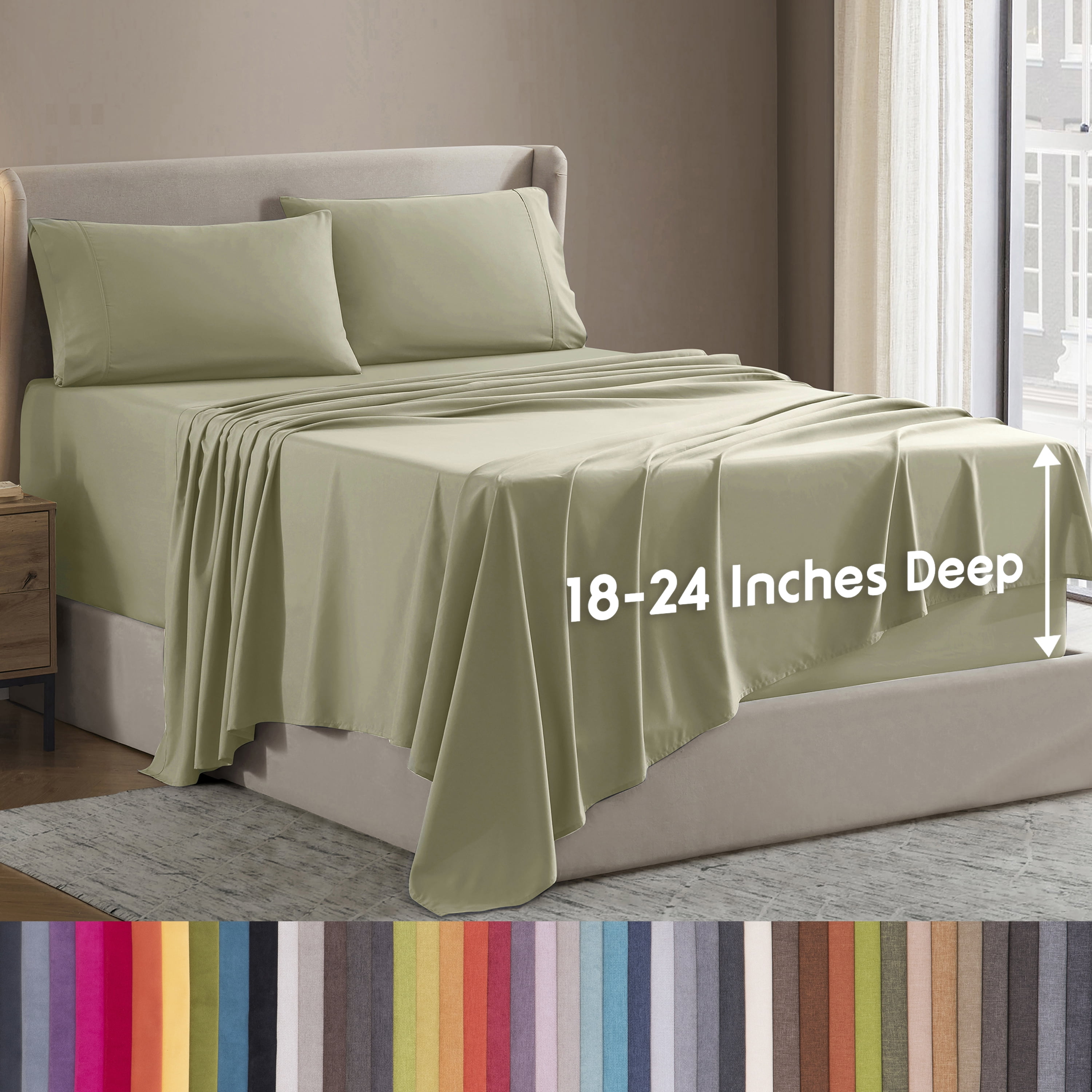 LammaLoe Extra Deep Pocket Full Sheets Set, 4 Piece, Fits 18"-24" Mattress, Breathable & Extra Soft Bed Sheets, Sage Olive Green