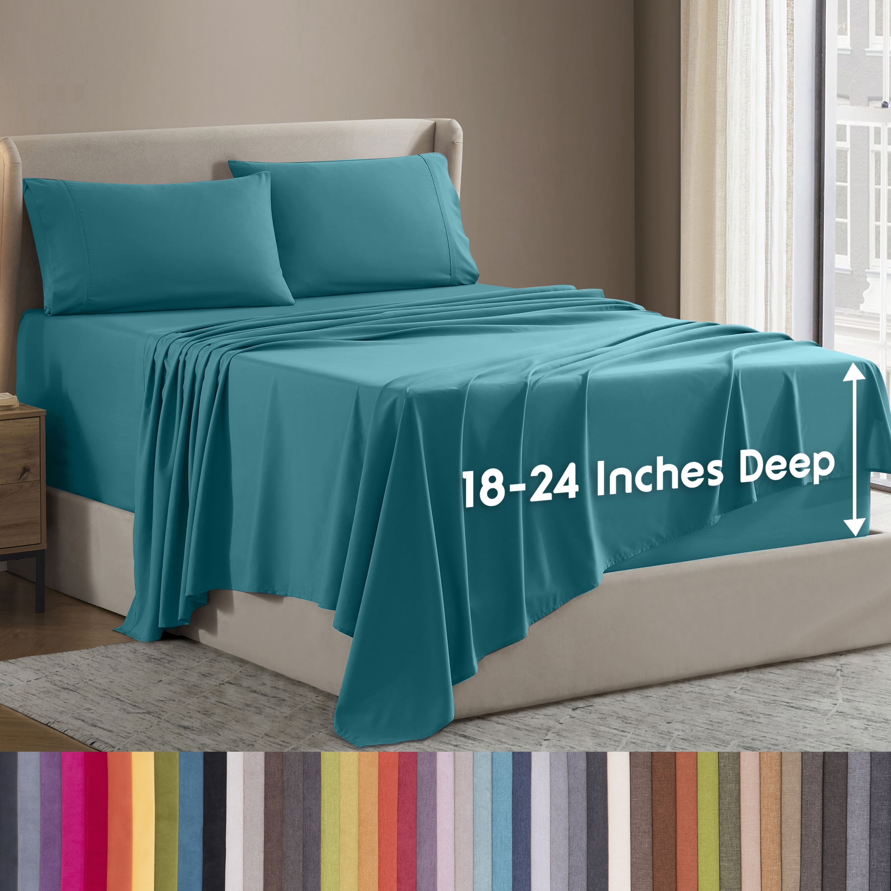 LammaLoe Extra Deep Pocket Full Sheets Set, 4 Piece, Fits 18"-24" Mattress, Breathable & Extra Soft Bed Sheets, Teal