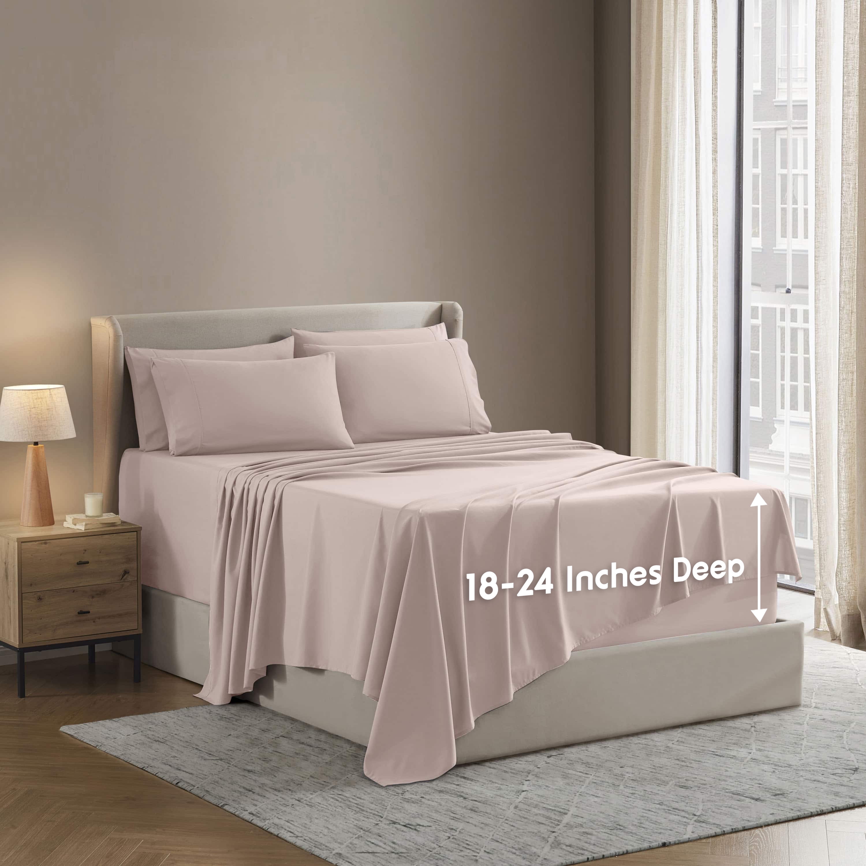 LammaLoe Extra Deep Pocket Full Size Sheets set, Fits 18"-24" Mattress, 6 Piece Soft Microfiber Bed Sheet Sets, Blush Pink