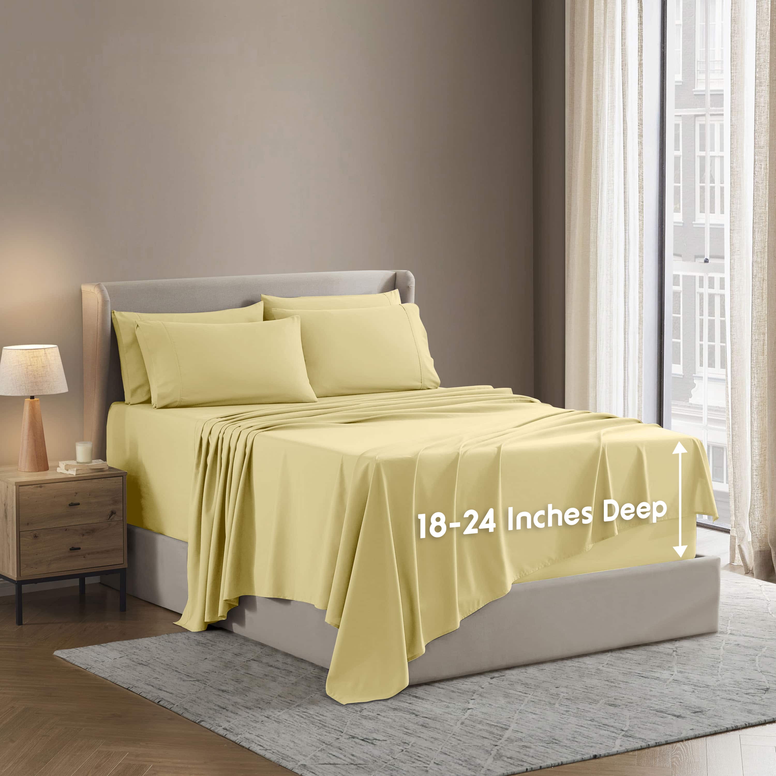 LammaLoe Extra Deep Pocket Full Size Sheets set, Fits 18"-24" Mattress, 6 Piece Soft Microfiber Bed Sheet Sets, Mellow Yellow