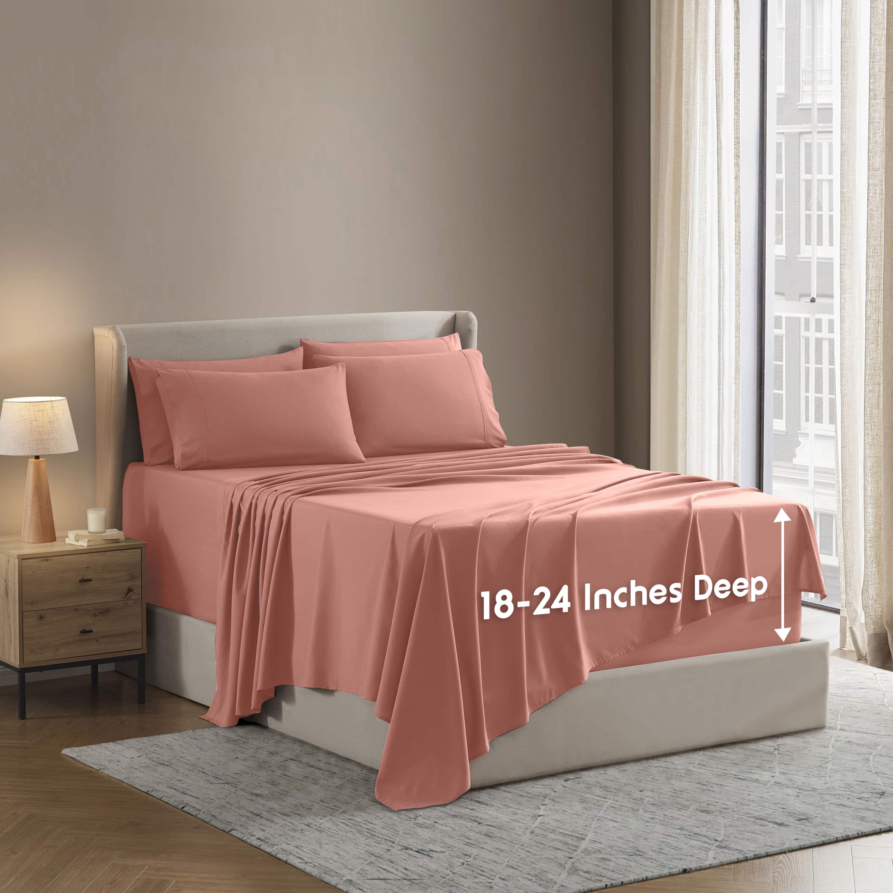 LammaLoe Extra Deep Pocket Full Size Sheets set, Fits 18"-24" Mattress, 6 Piece Soft Microfiber Bed Sheet Sets, Misty Rose