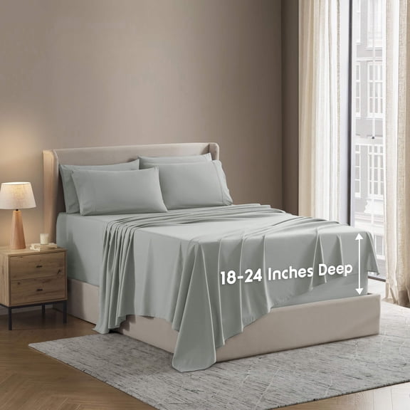 LammaLoe Extra Deep Pocket Full Size Sheets set, Fits 18"-24" Mattress, 6 Piece Soft Microfiber Bed Sheet Sets, Sage Green