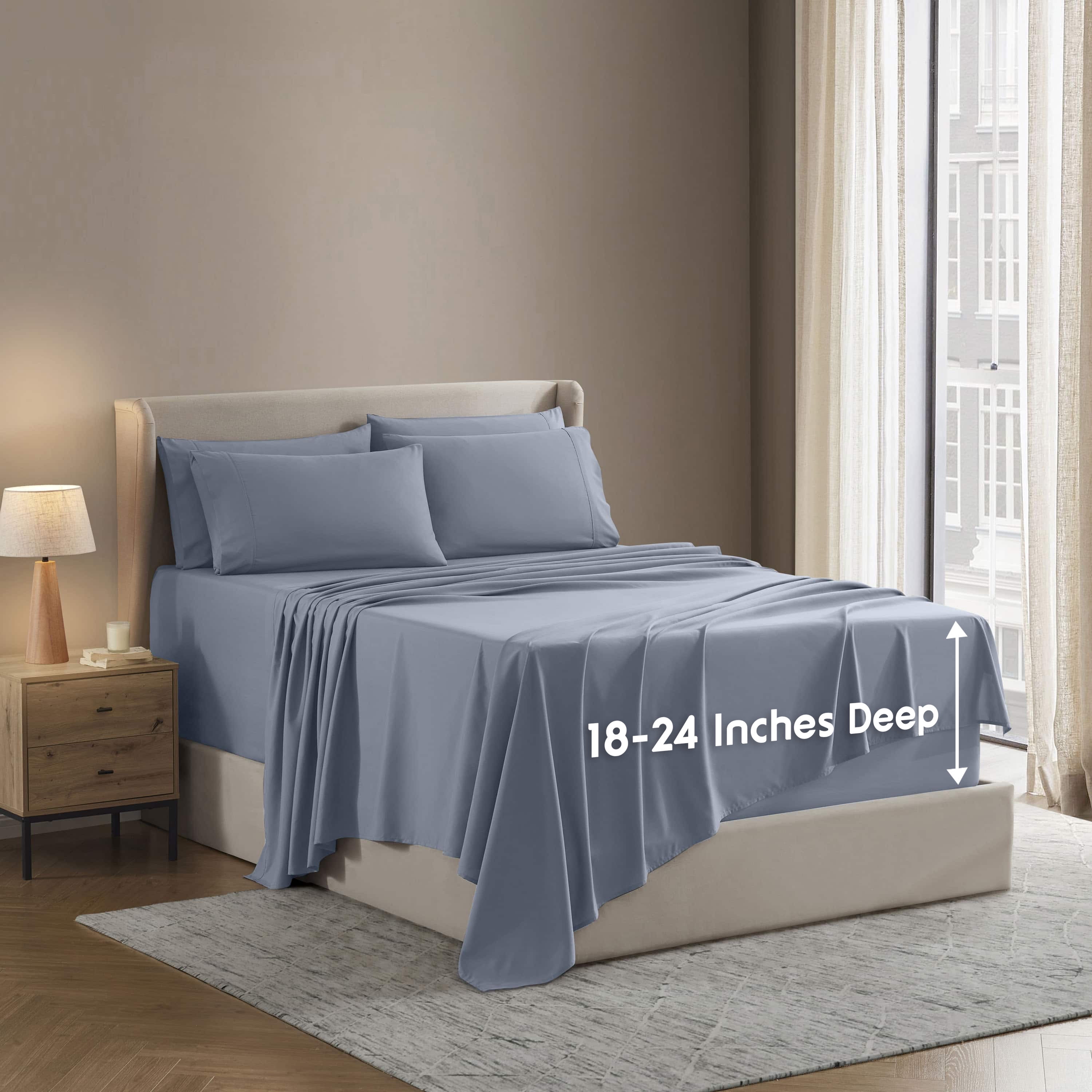 LammaLoe Extra Deep Pocket Full Size Sheets set, Fits 18"-24" Mattress, 6 Piece Soft Microfiber Bed Sheet Sets, Stone Blue