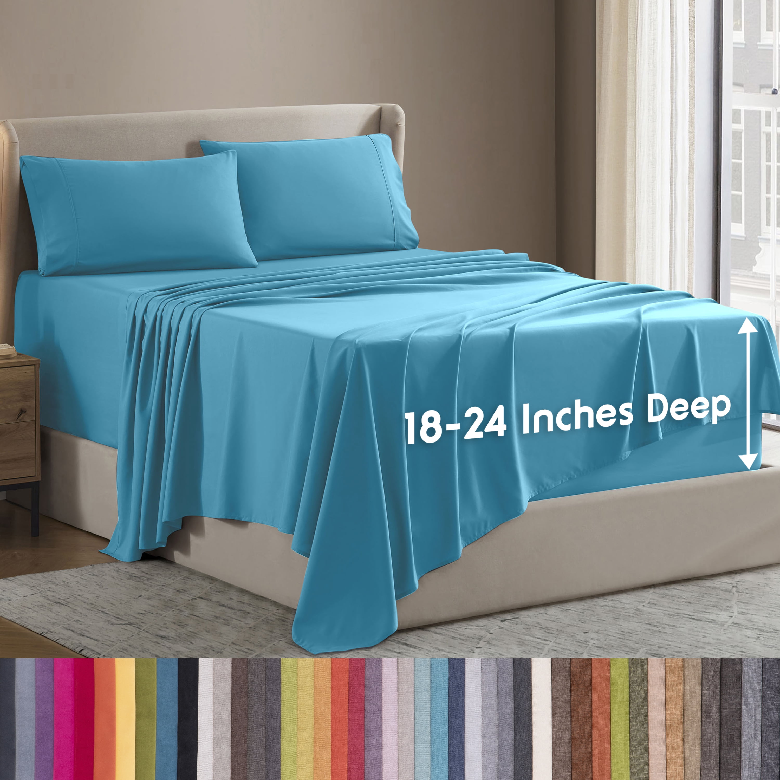 LammaLoe Extra Deep Pocket King Sheets Set, 4 Piece, Fits 18"-24" Mattress, Breathable & Extra Soft Bed Sheets, Beach Blue