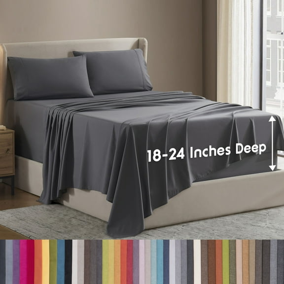 LammaLoe Extra Deep Pocket King Sheets Set, 4 Piece, Fits 18"-24" Mattress, Breathable & Extra Soft Bed Sheets, Charcoal Stone Gray