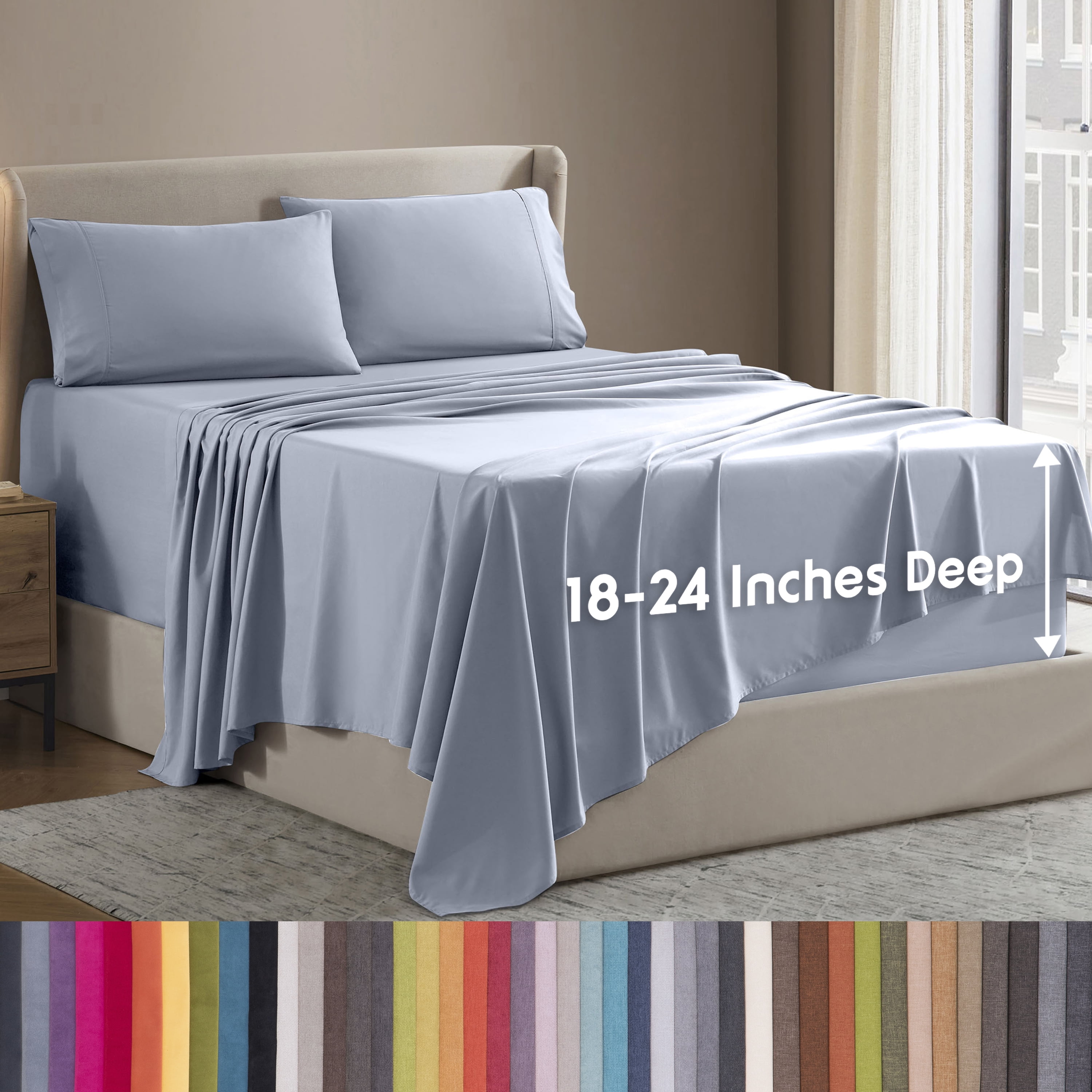 LammaLoe Extra Deep Pocket King Sheets Set, 4 Piece, Fits 18"-24" Mattress, Breathable & Extra Soft Bed Sheets, Ice Blue