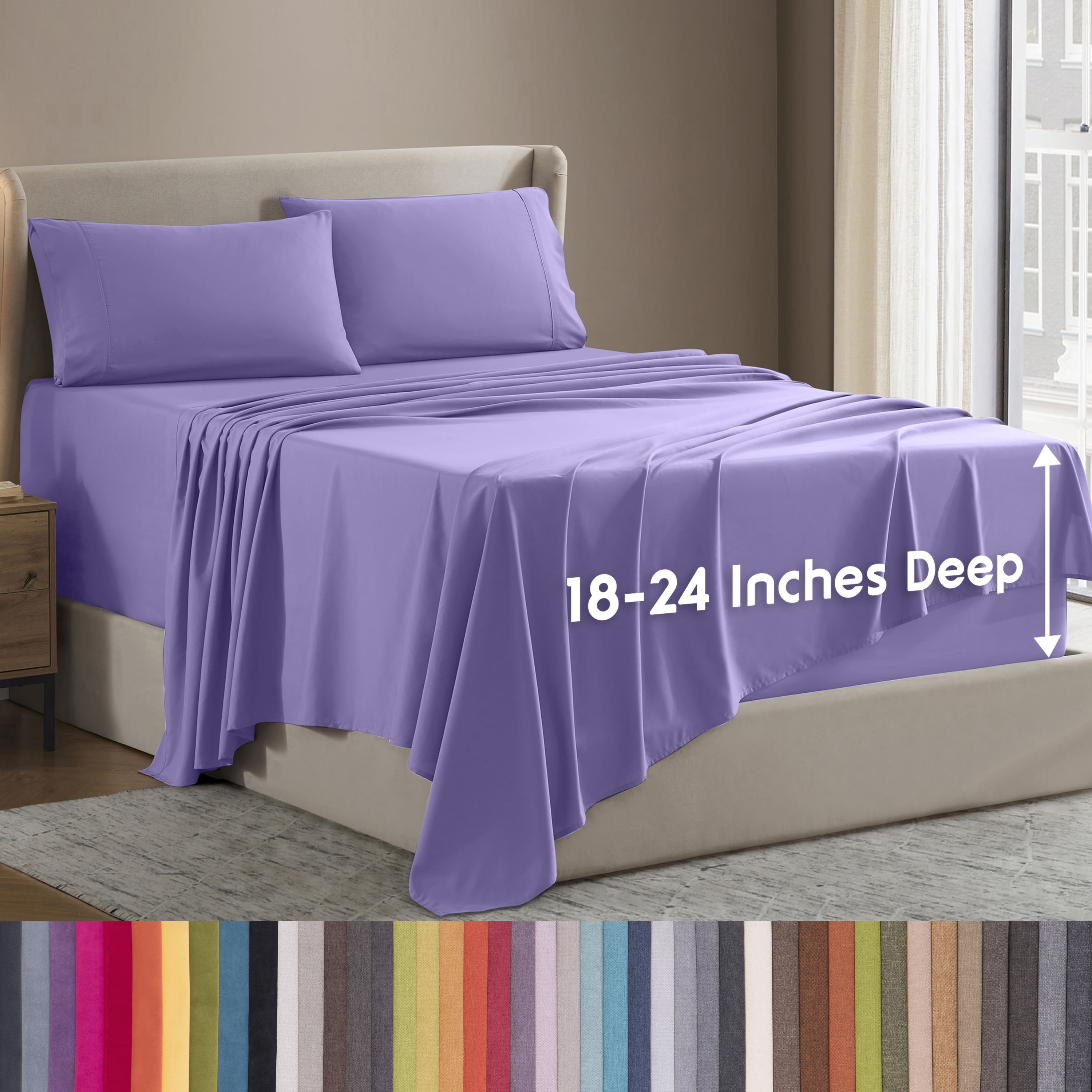 LammaLoe Extra Deep Pocket King Sheets Set, 4 Piece, Fits 18"-24" Mattress, Breathable & Extra Soft Bed Sheets, Lavender
