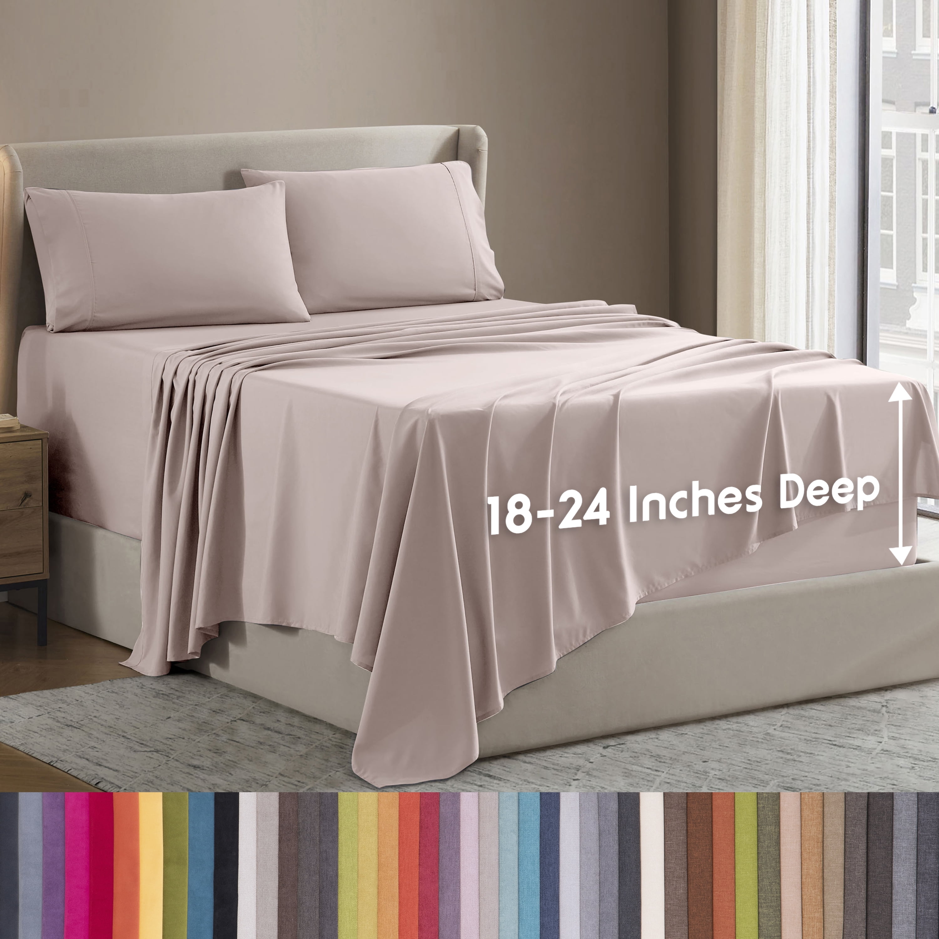 LammaLoe Extra Deep Pocket King Sheets Set, 4 Piece, Fits 18"-24" Mattress, Breathable & Extra Soft Bed Sheets, Peach Beige