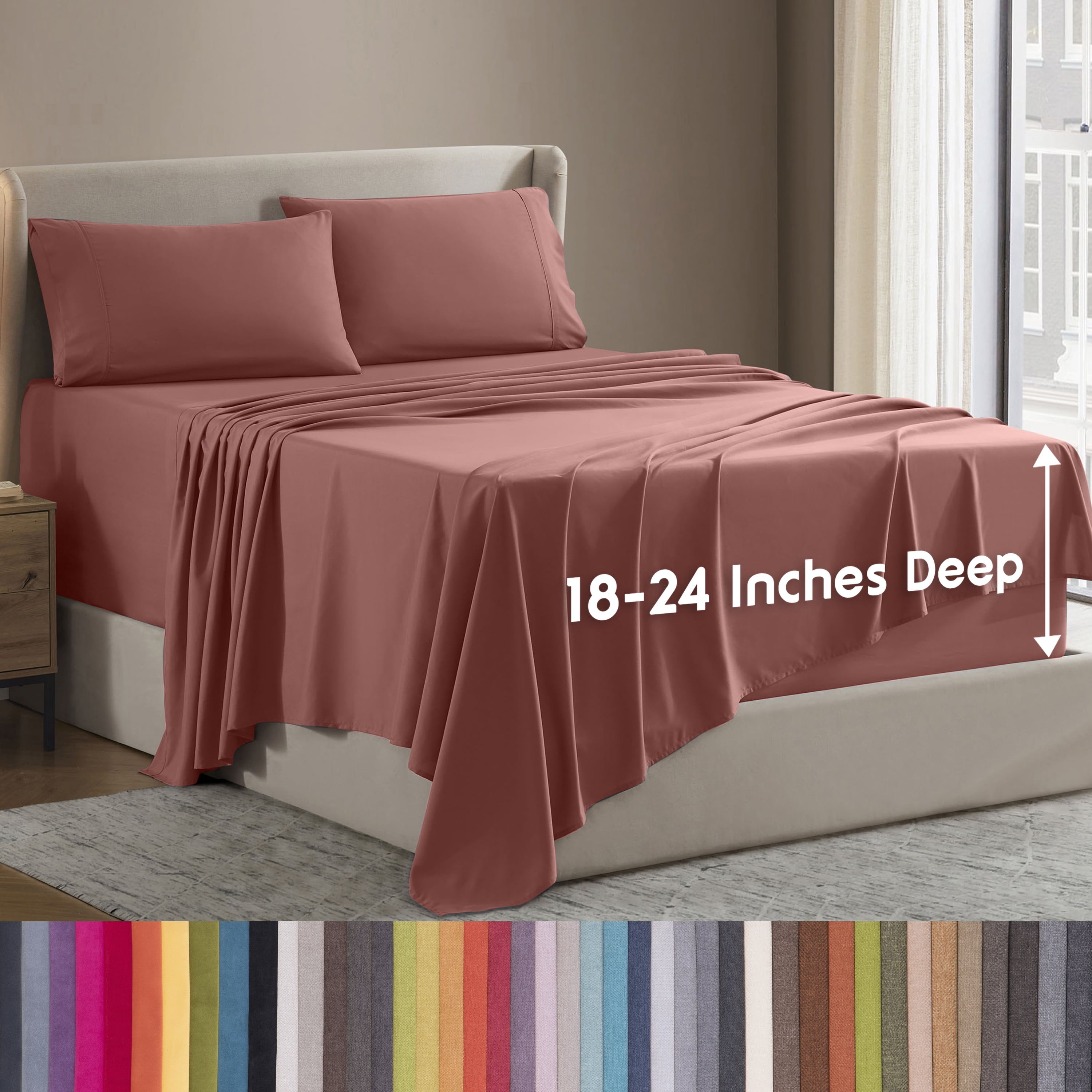 LammaLoe Extra Deep Pocket King Sheets Set, 4 Piece, Fits 18"-24" Mattress, Breathable & Extra Soft Bed Sheets, Pink Clay