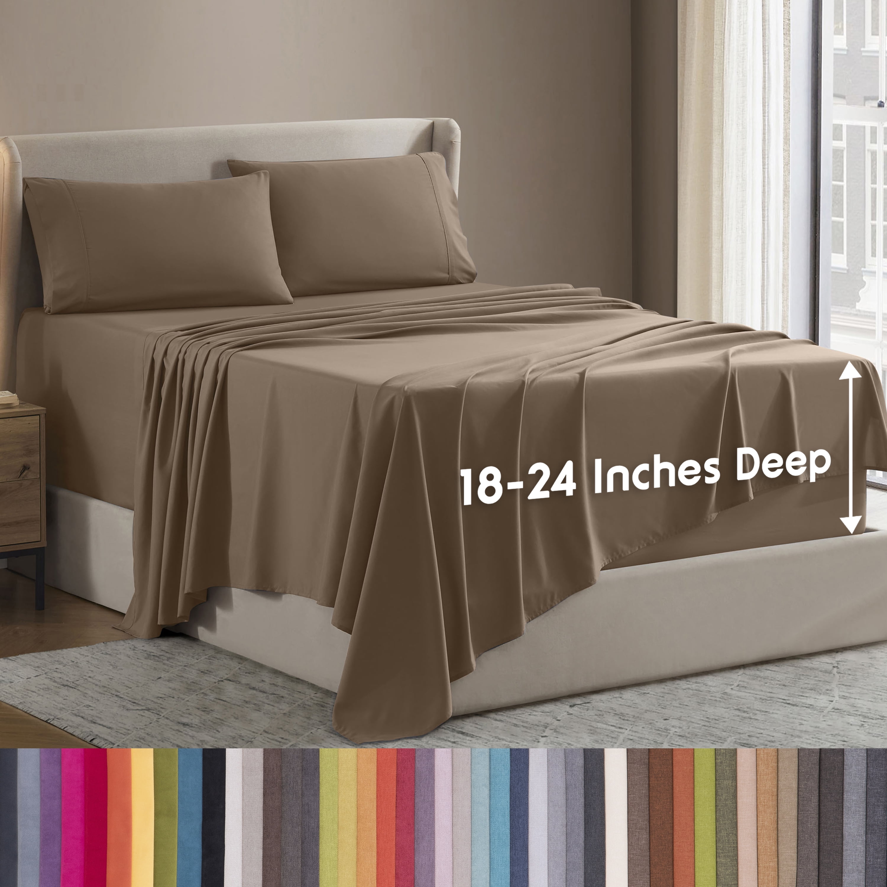 LammaLoe Extra Deep Pocket King Sheets Set, 4 Piece, Fits 18"-24" Mattress, Breathable & Extra Soft Bed Sheets, Taupe Sand