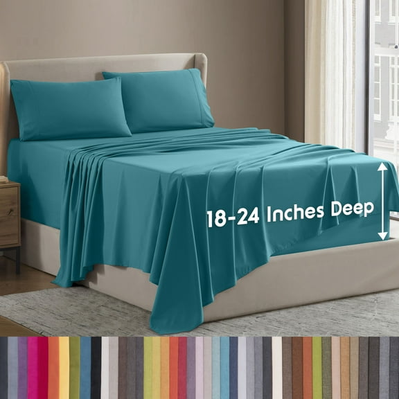 LammaLoe Extra Deep Pocket King Sheets Set, 4 Piece, Fits 18"-24" Mattress, Breathable & Extra Soft Bed Sheets, Teal