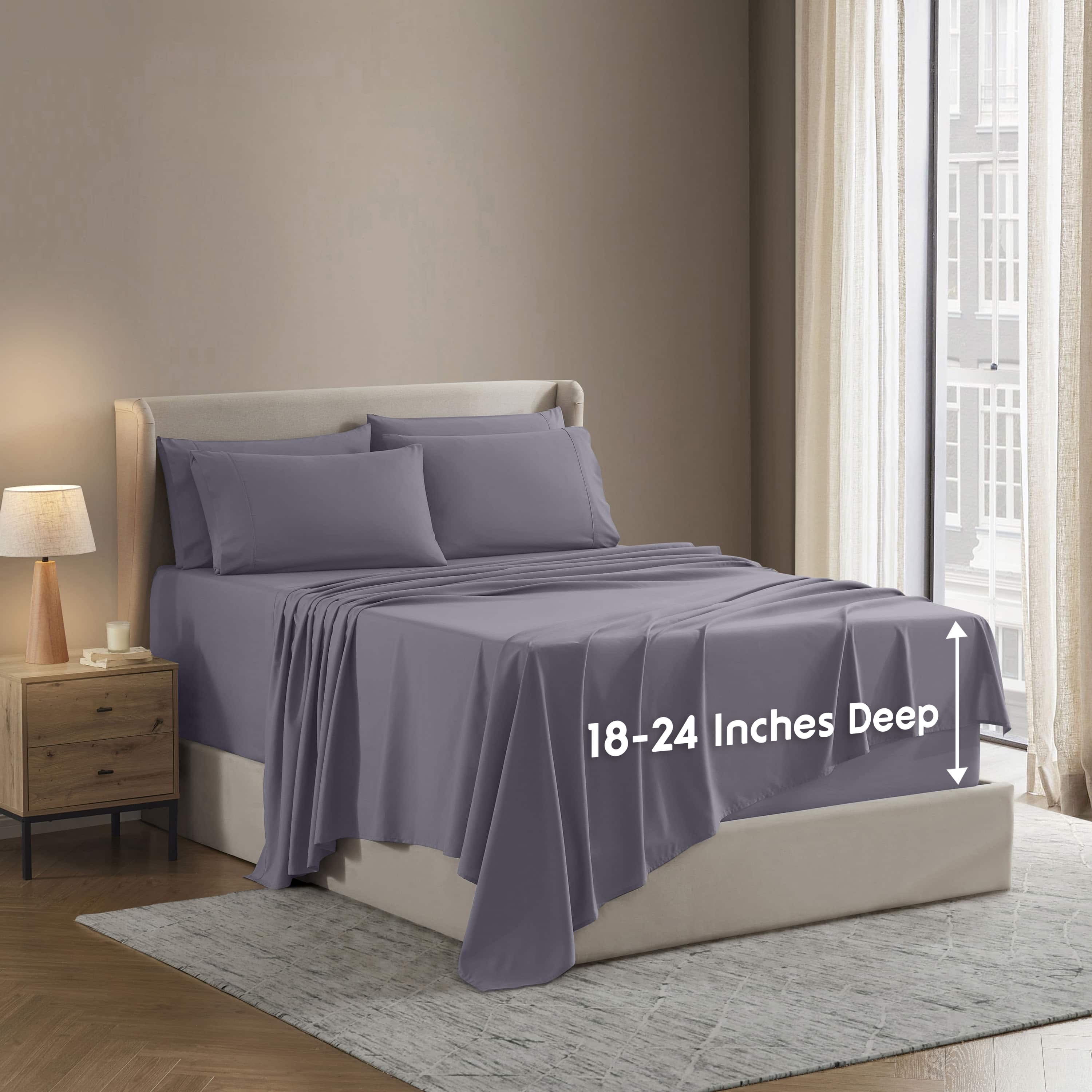 LammaLoe Extra Deep Pocket King Sheets set, Fits 18"-24" Mattress, 6 Piece Soft Microfiber Bed Sheet Sets, Grayish Purple