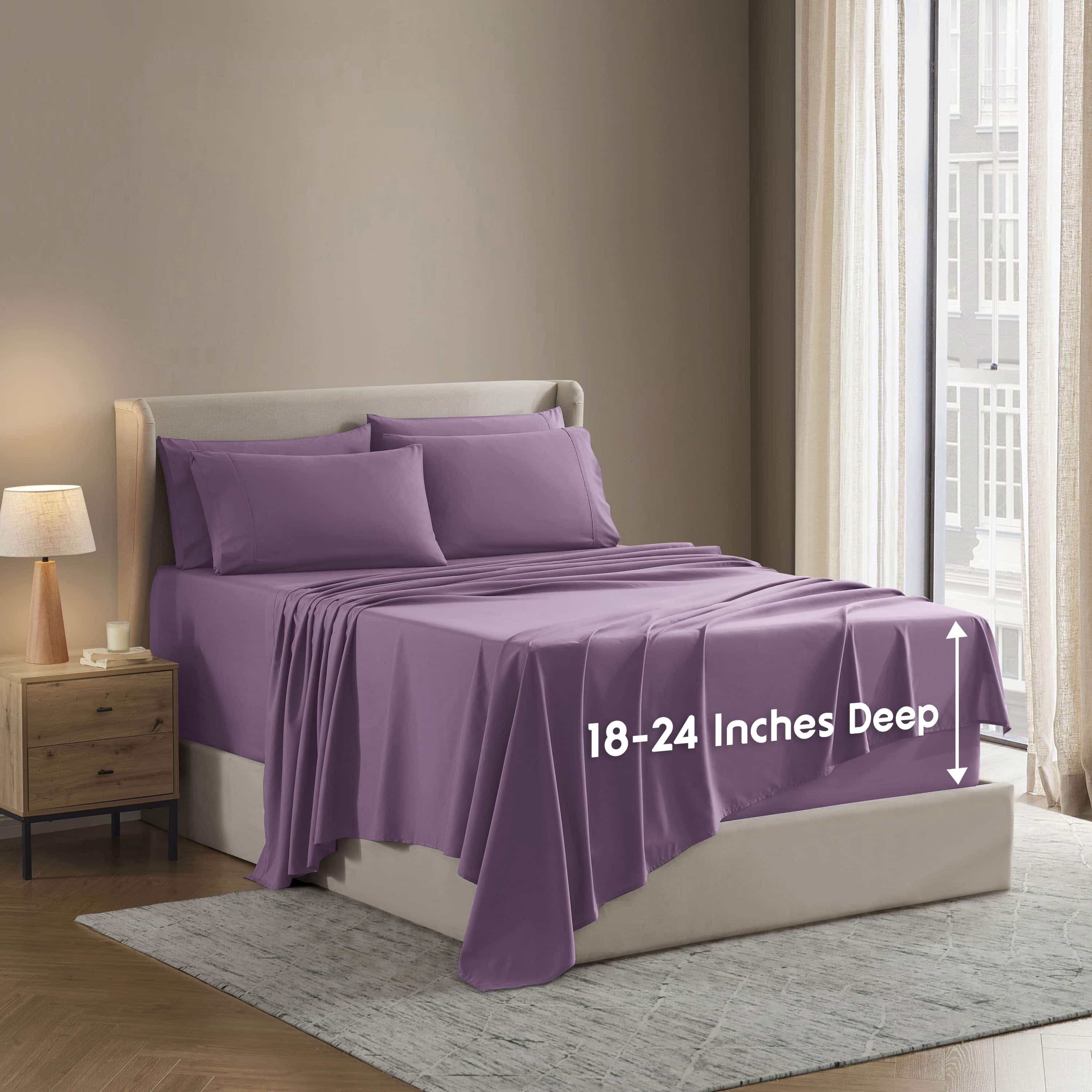 LammaLoe Extra Deep Pocket King Sheets set, Fits 18"-24" Mattress, 6 Piece Soft Microfiber Bed Sheet Sets, Lavender Dream