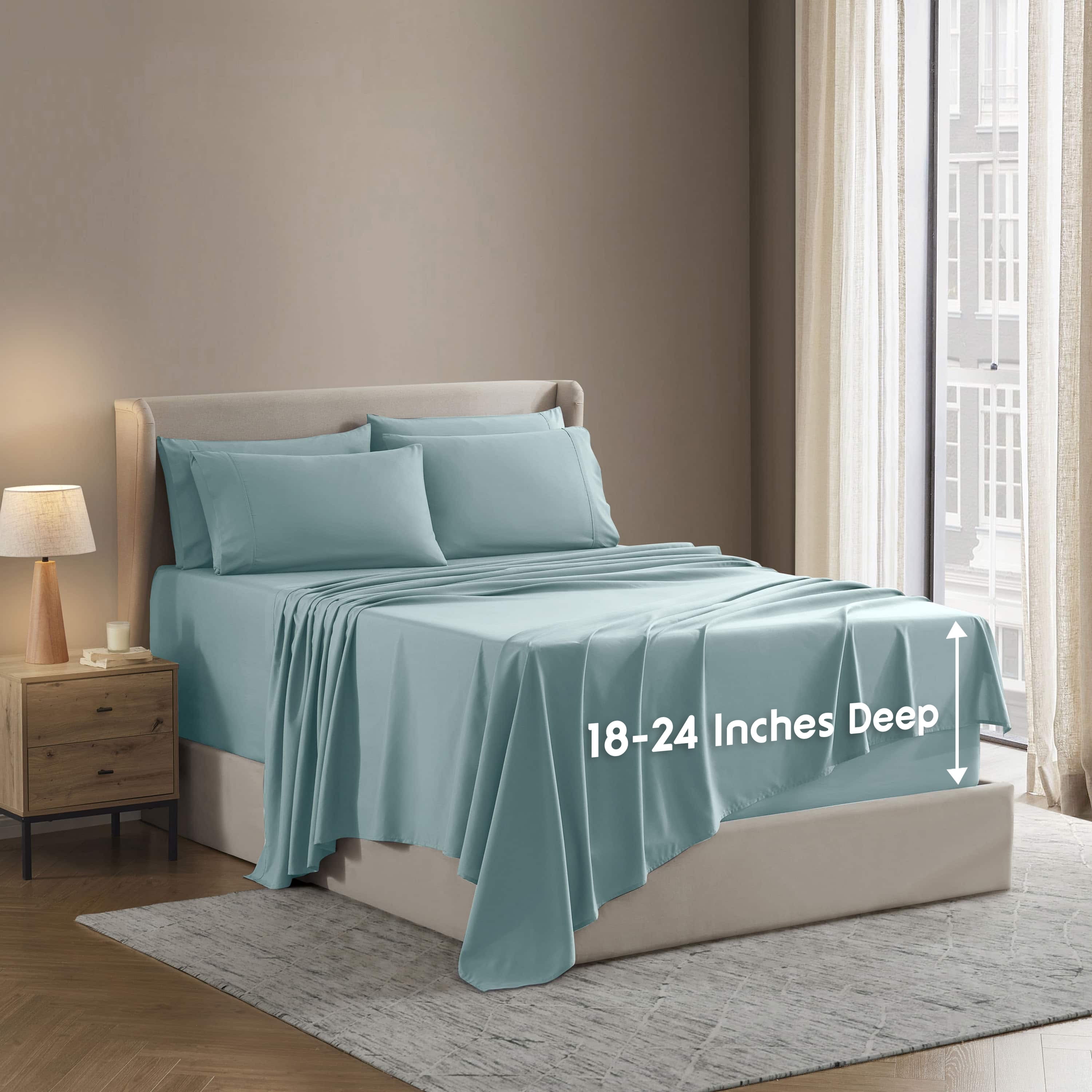 LammaLoe Extra Deep Pocket King Sheets set, Fits 18"-24" Mattress, 6 Piece Soft Microfiber Bed Sheet Sets, Light Blue
