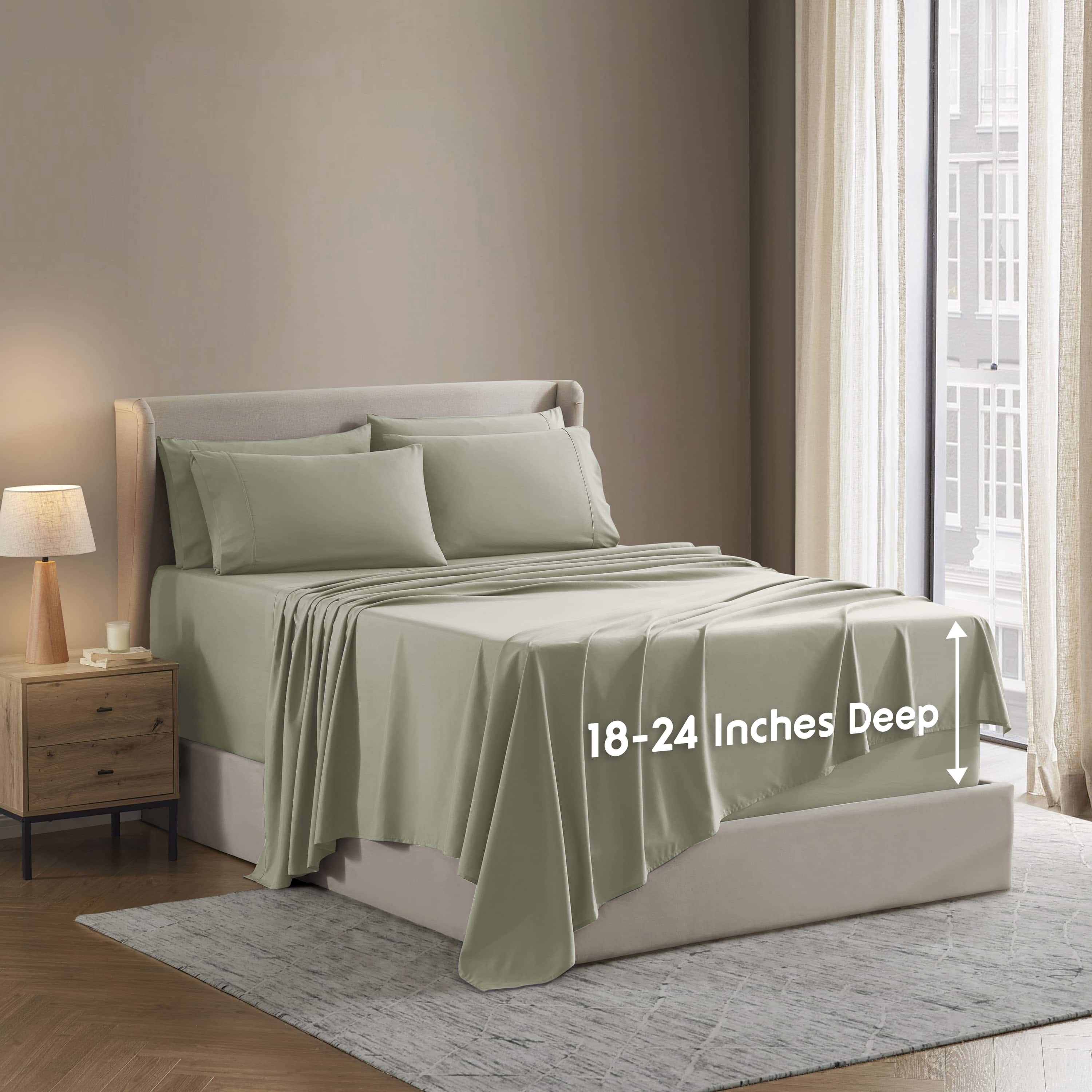LammaLoe Extra Deep Pocket King Sheets set, Fits 18"-24" Mattress, 6 Piece Soft Microfiber Bed Sheet Sets, Light Sage Green