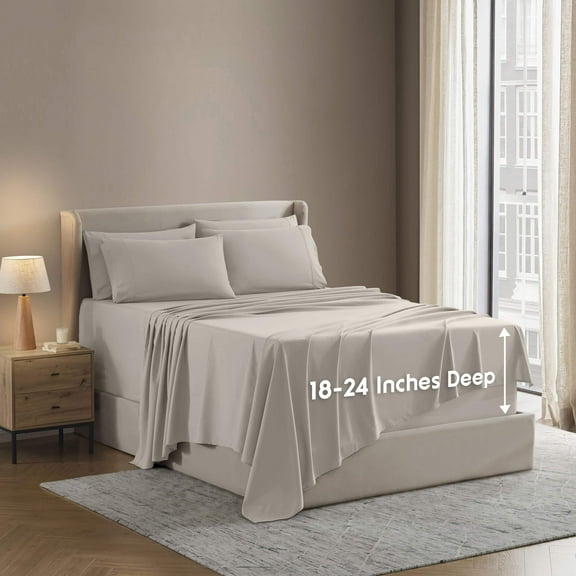 LammaLoe Extra Deep Pocket King Sheets set, Fits 18"-24" Mattress, 6 Piece Soft Microfiber Bed Sheet Sets, Linen