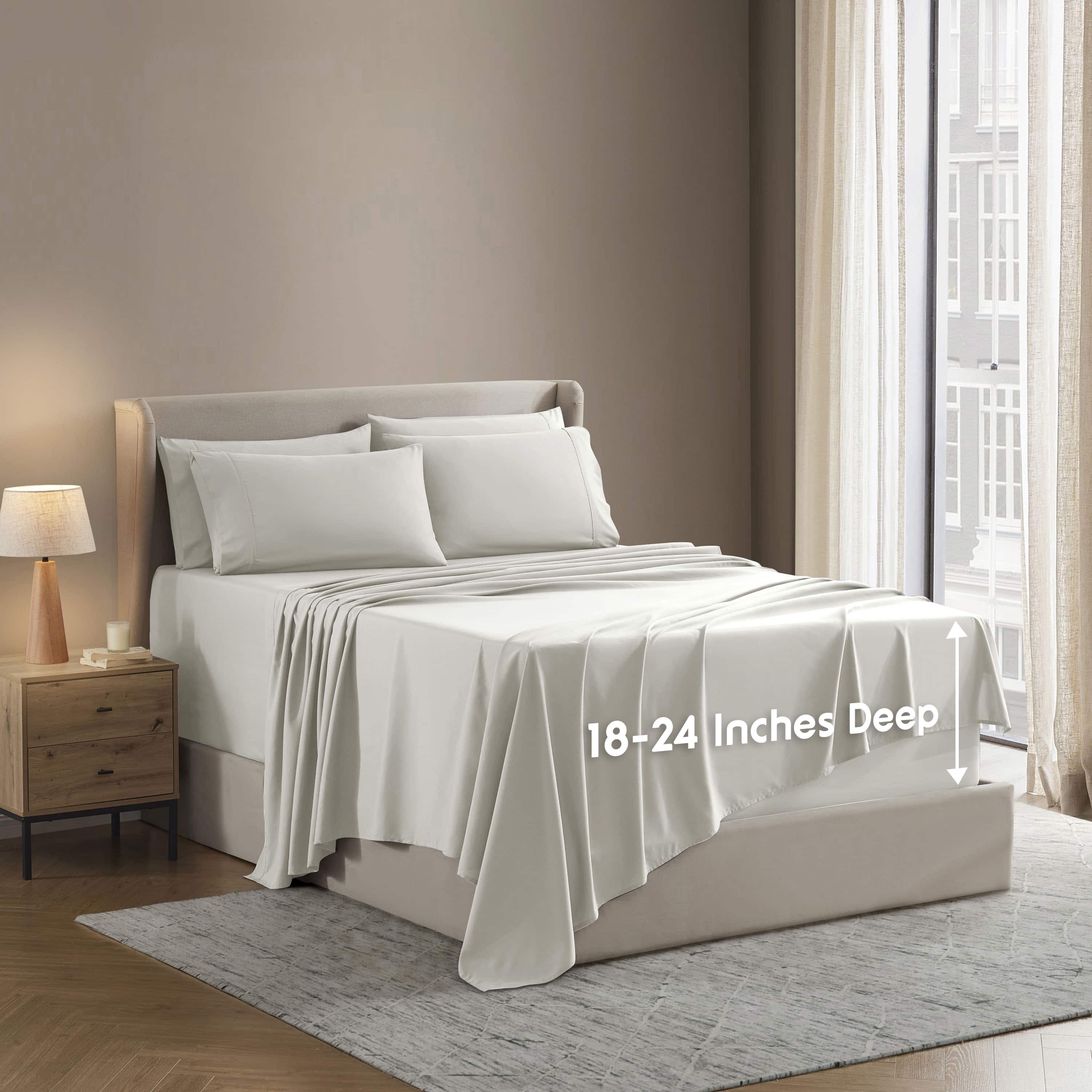 LammaLoe Extra Deep Pocket King Sheets set, Fits 18"-24" Mattress, 6 Piece Soft Microfiber Bed Sheet Sets, Off White
