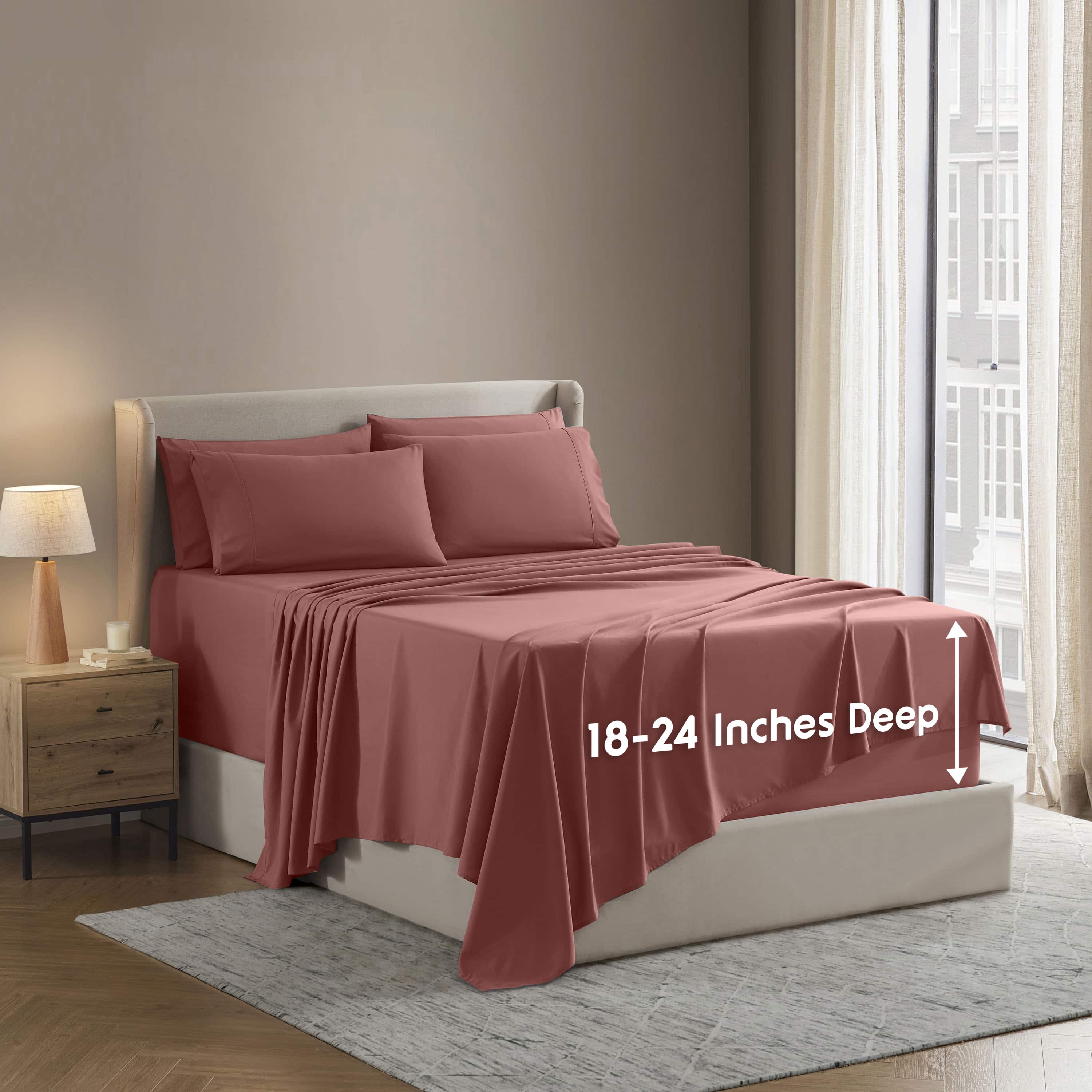 LammaLoe Extra Deep Pocket King Sheets set, Fits 18"-24" Mattress, 6 Piece Soft Microfiber Bed Sheet Sets, Pink Clay