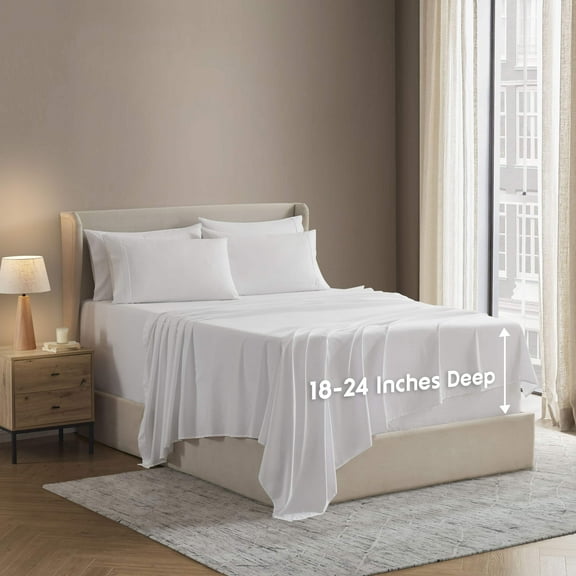 LammaLoe Extra Deep Pocket King Sheets set, Fits 18"-24" Mattress, 6 Piece Soft Microfiber Bed Sheet Sets, White