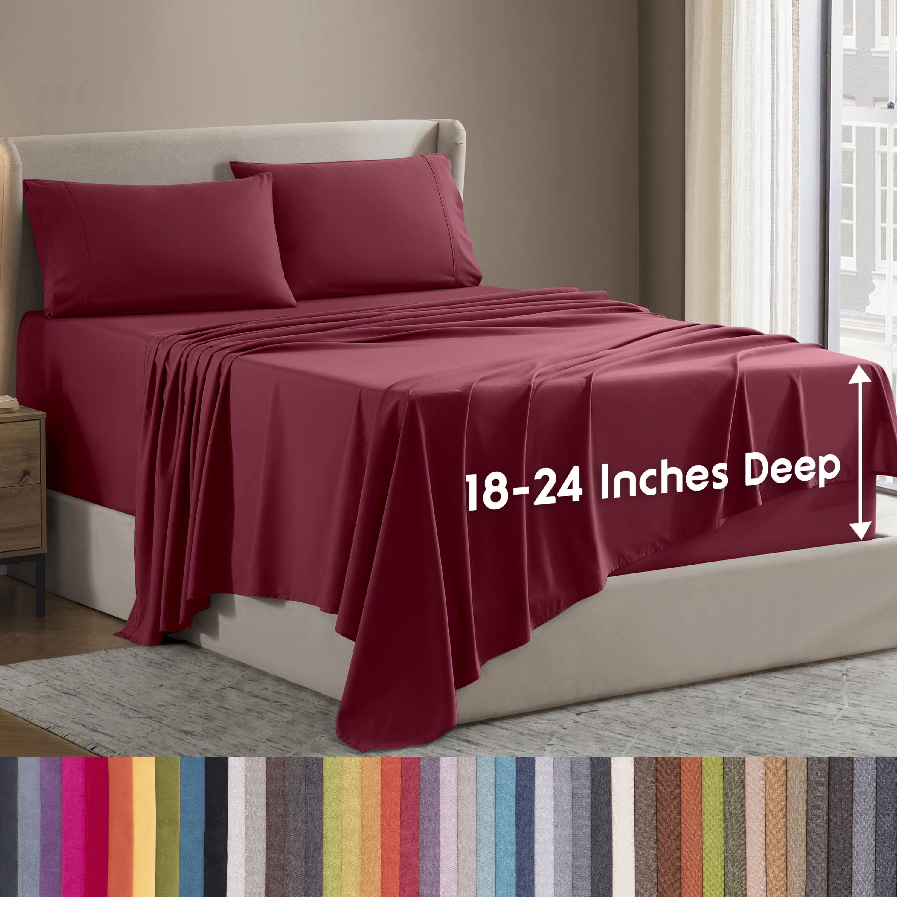 LammaLoe Extra Deep Pocket Queen Sheets Set, 4 Piece, Fits 18"-24" Mattress, Breathable & Extra Soft Bed Sheets, Burgundy Red