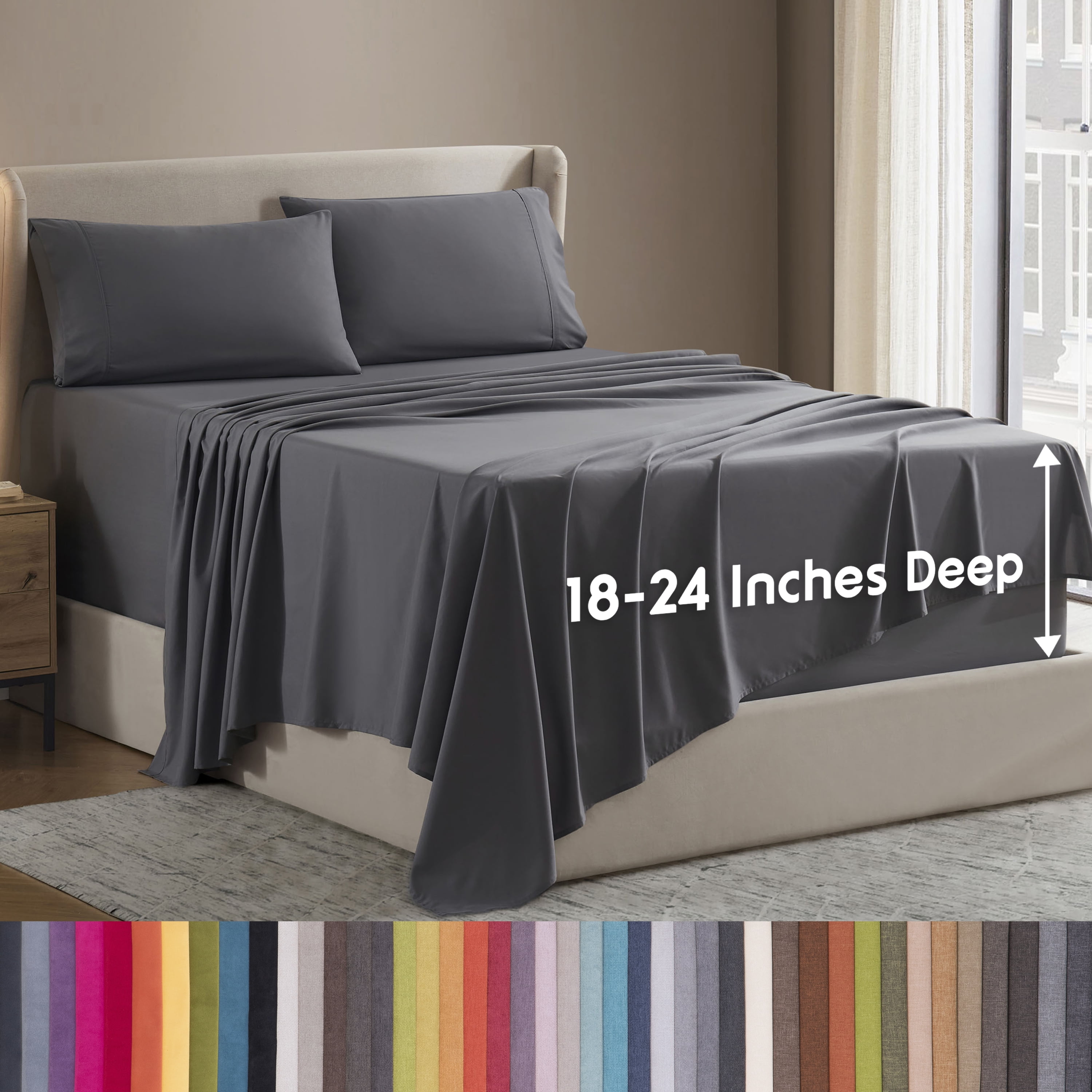 LammaLoe Extra Deep Pocket Queen Sheets Set, 4 Piece, Fits 18"-24" Mattress, Breathable & Extra Soft Bed Sheets, Charcoal Stone Gray