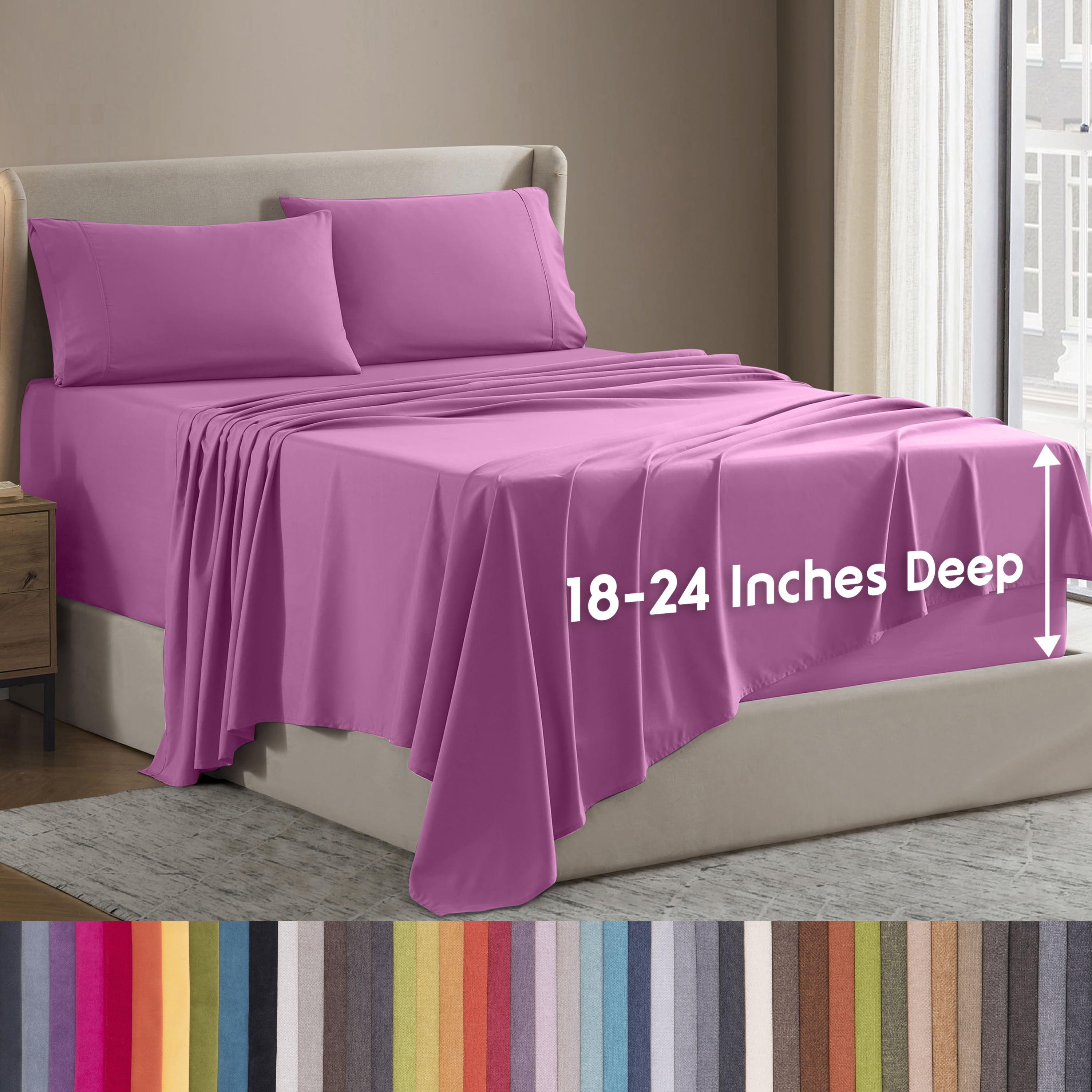 LammaLoe Extra Deep Pocket Queen Sheets Set, 4 Piece, Fits 18"-24" Mattress, Breathable & Extra Soft Bed Sheets, Light Pink