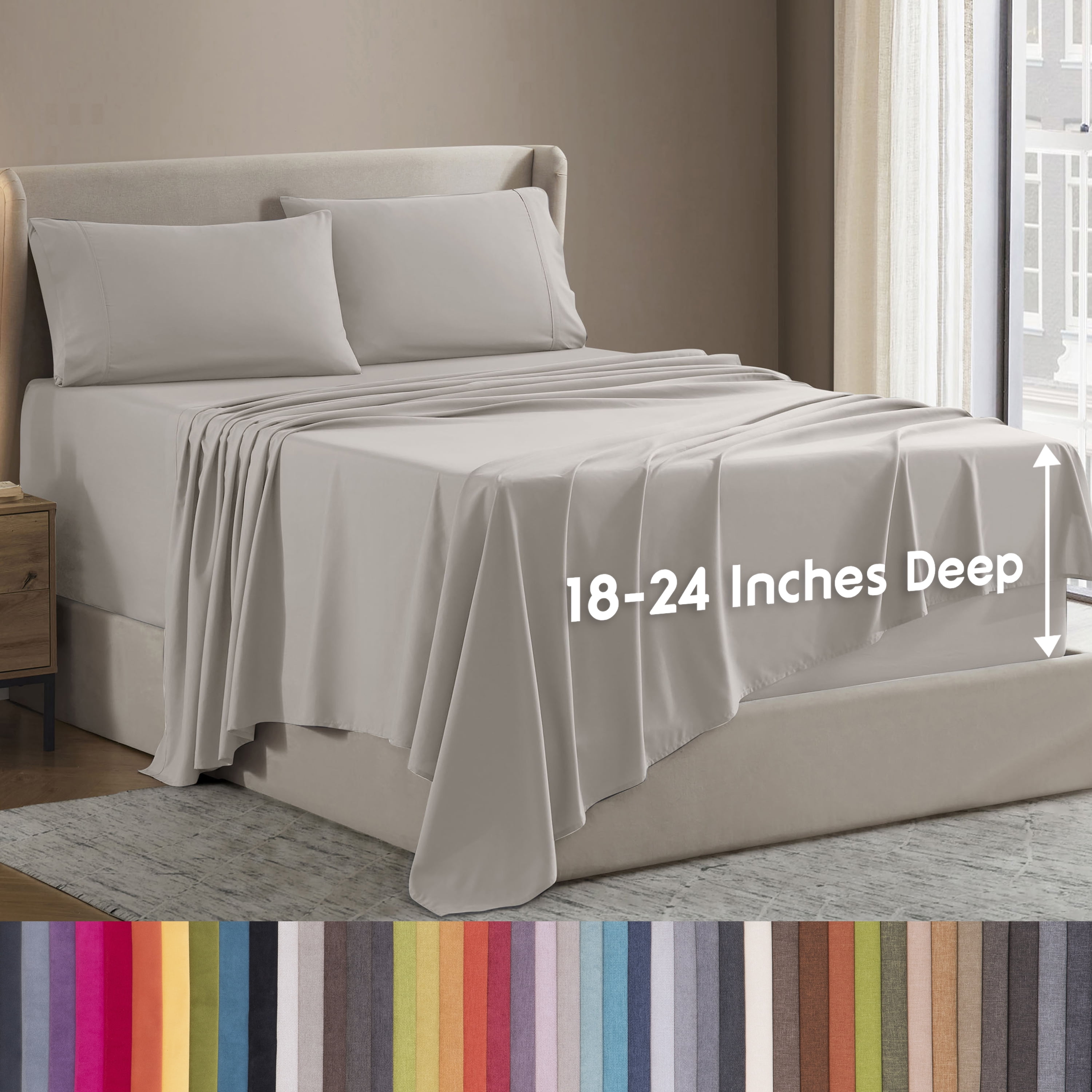 LammaLoe Extra Deep Pocket Queen Sheets Set, 4 Piece, Fits 18"-24" Mattress, Breathable & Extra Soft Bed Sheets, Linen