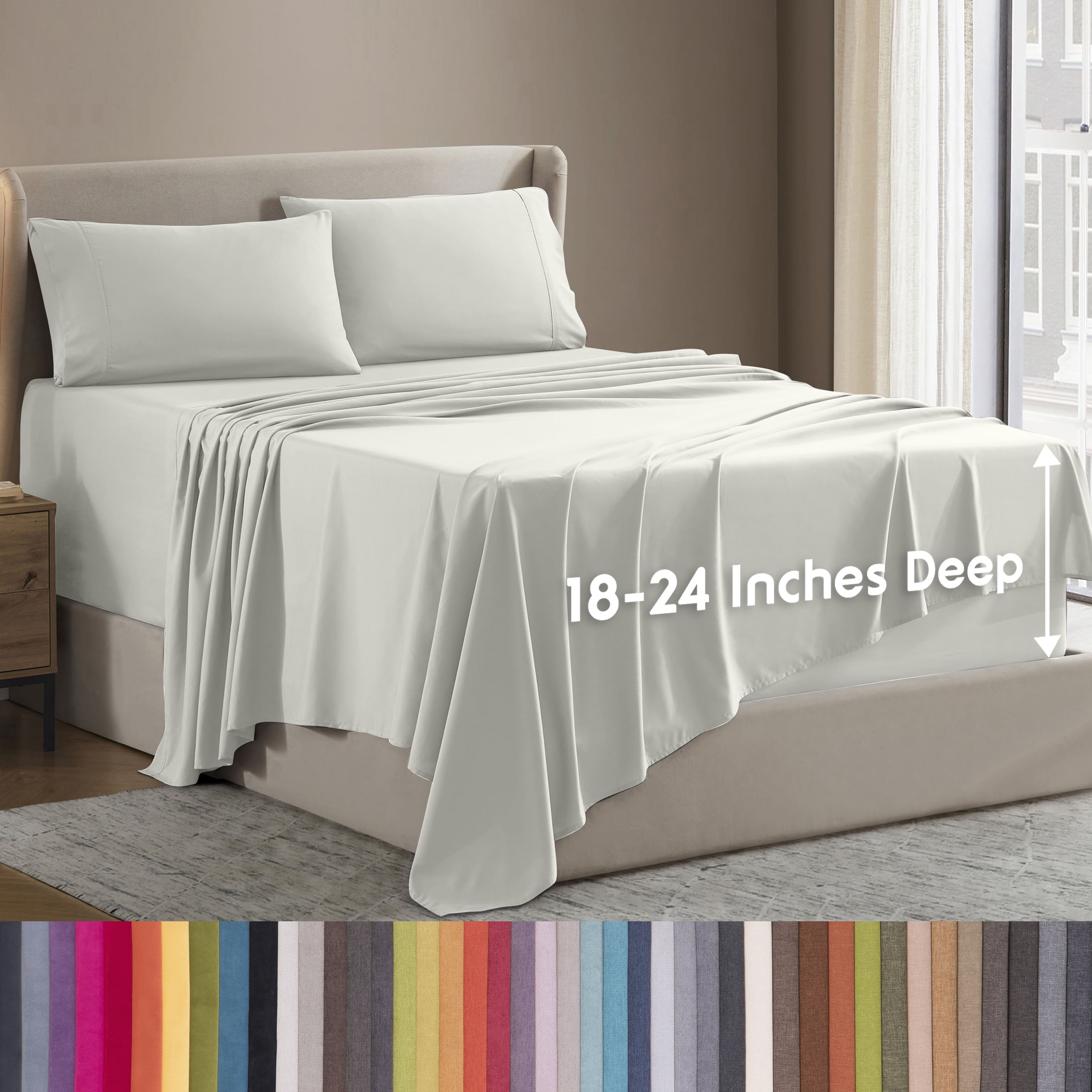 LammaLoe Extra Deep Pocket Queen Sheets Set, 4 Piece, Fits 18"-24" Mattress, Breathable & Extra Soft Bed Sheets, Off White